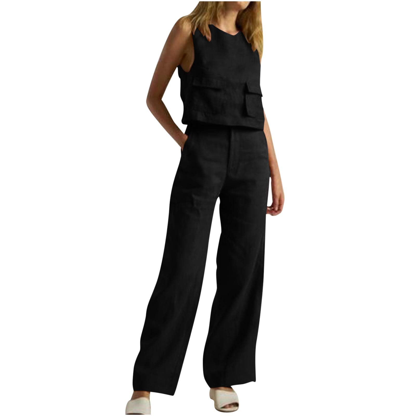 Women's Lounge Wear Gift Sets - 100% Cotton Linen Casual Outfits with Wide Leg Pants & Jogging Suits | Perfect for Relaxing at Home, Yoga, and Weekend Comfort