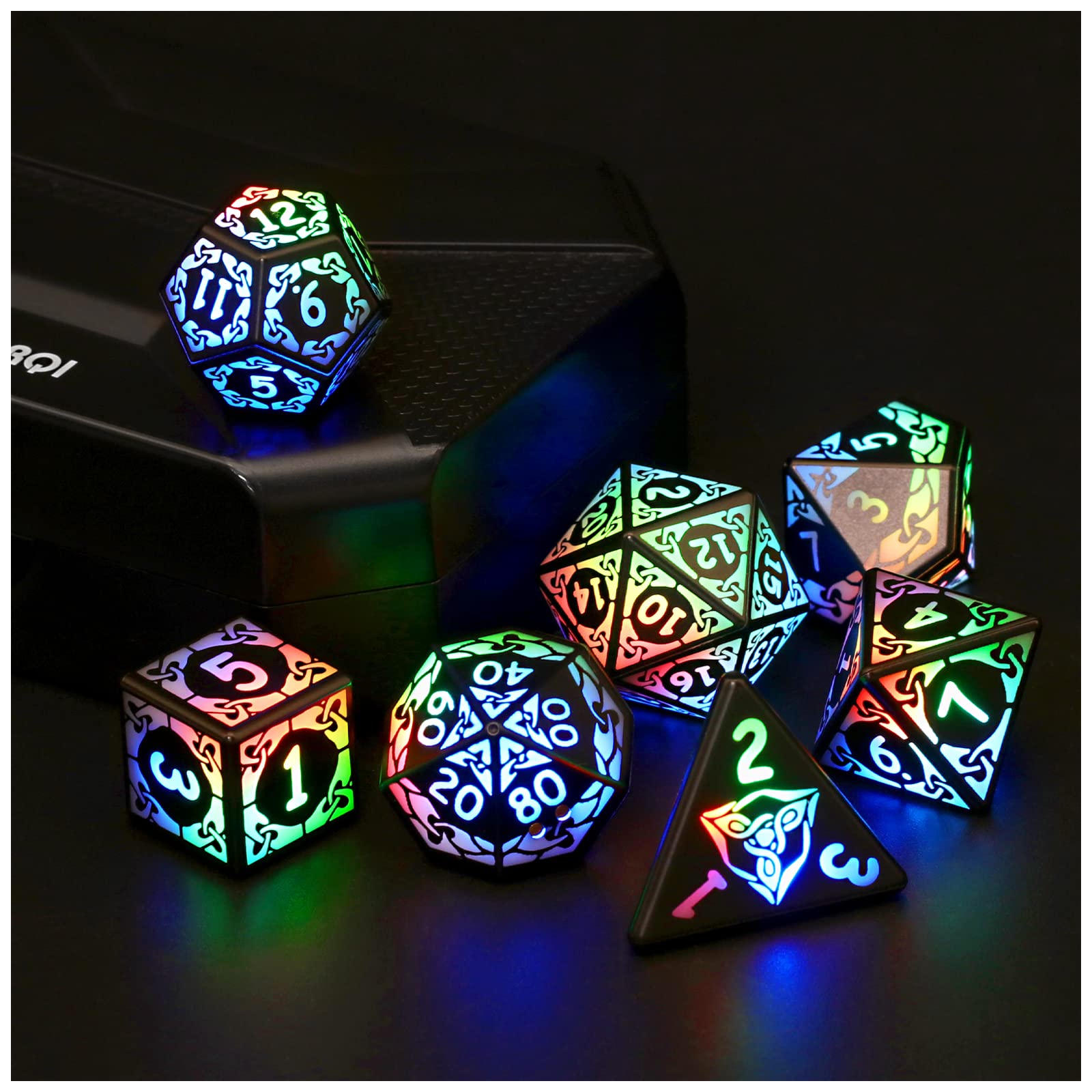 ZHOORQI LED Dice Set of 7 - Rechargeable DND Dice with USB Charging Box | Color-Changing RPG Dice for Dungeons & Dragons, Tabletop Games | Perfect for Night Gaming & D&D Campaigns