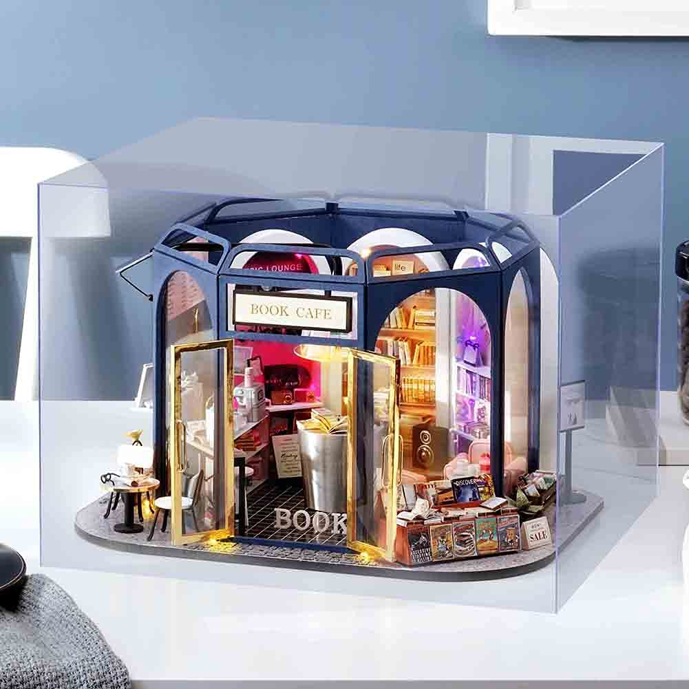 DIY Wooden Dollhouse Kit - Miniature Book Coffee Hut Creative Building Model Toy for Boys & Girls - Perfect Gift for Birthday, Christmas & Playtime Fun