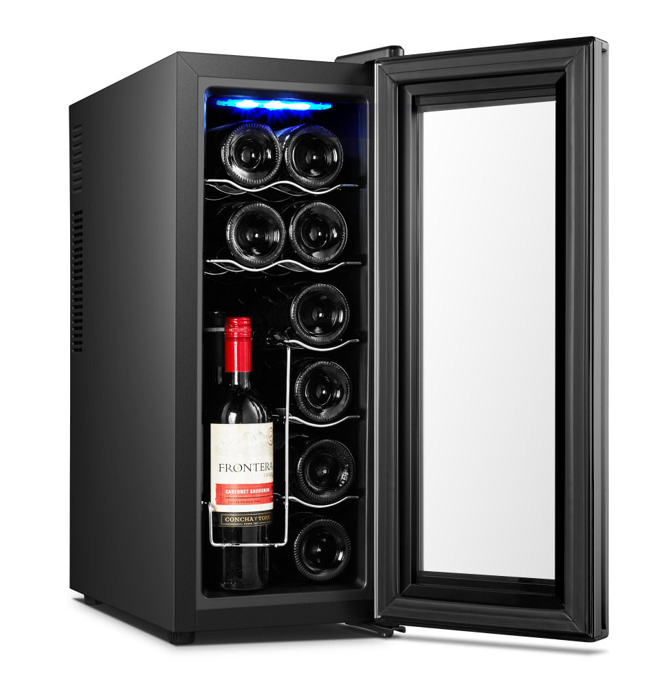 12 Bottle Wine Cooler Refrigerator with Glass Door & Digital Temperature Control - Perfect for Home, Office, or Restaurant Wine Storage