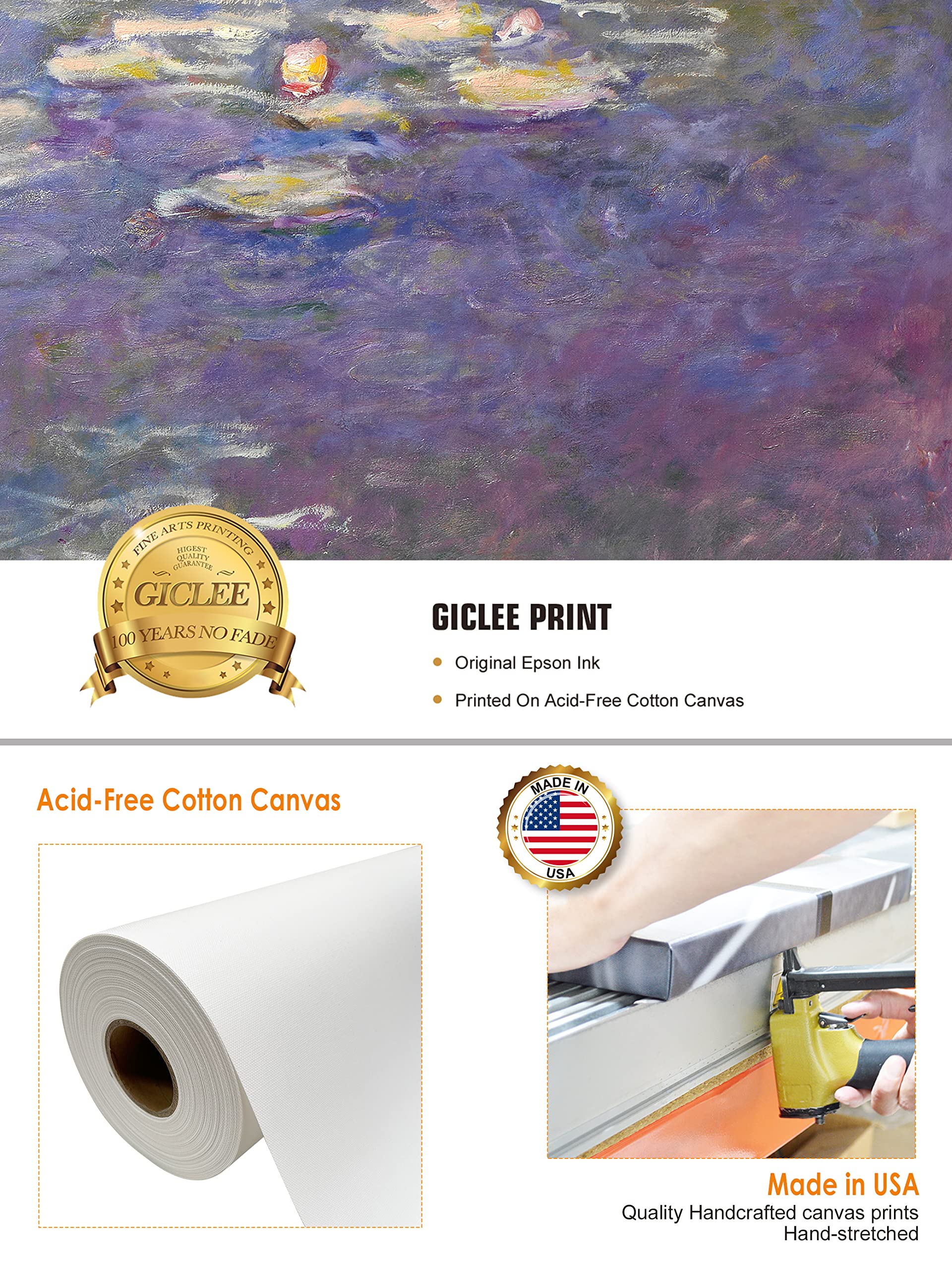 DECORARTS - Monet Water Lilies 1914 in Giverny Triptych Oil Painting Reproduction - Giclee Print on Acid-Free Cotton Canvas - Set of 3 (16x20 Inches) - Wall Art for Living Room, Bedroom & Office Decor