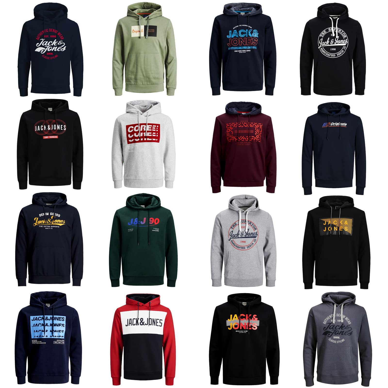 JACK & JONES Men's 3-Pack Cotton Blend Hoodie Sweatshirt with Hood - Casual Pullover for Streetwear, Gym & Everyday Wear