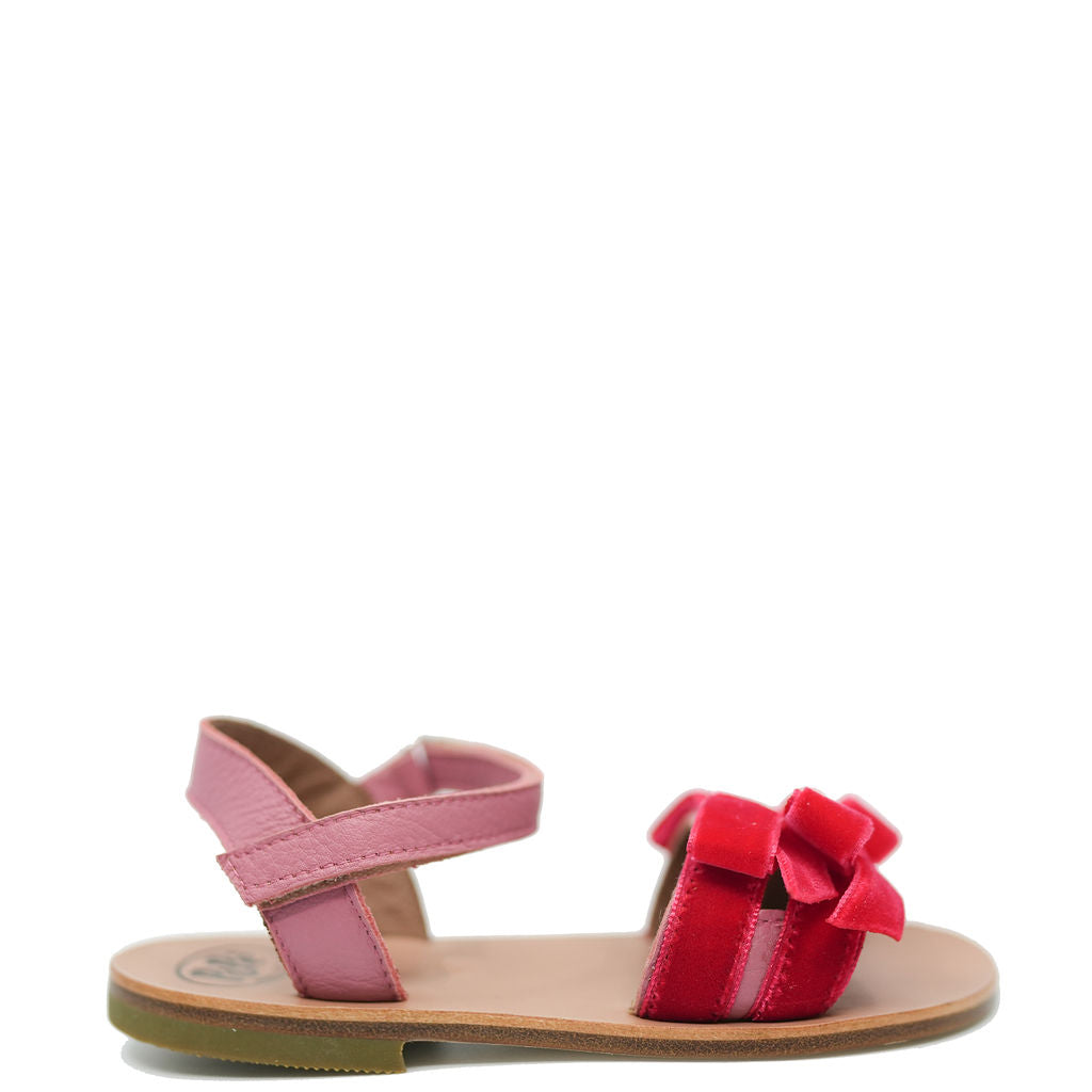Pepe Red Velvet Bow Sandals for Women - Elegant Dressy Comfortable Flats for Weddings, Parties & Special Occasions