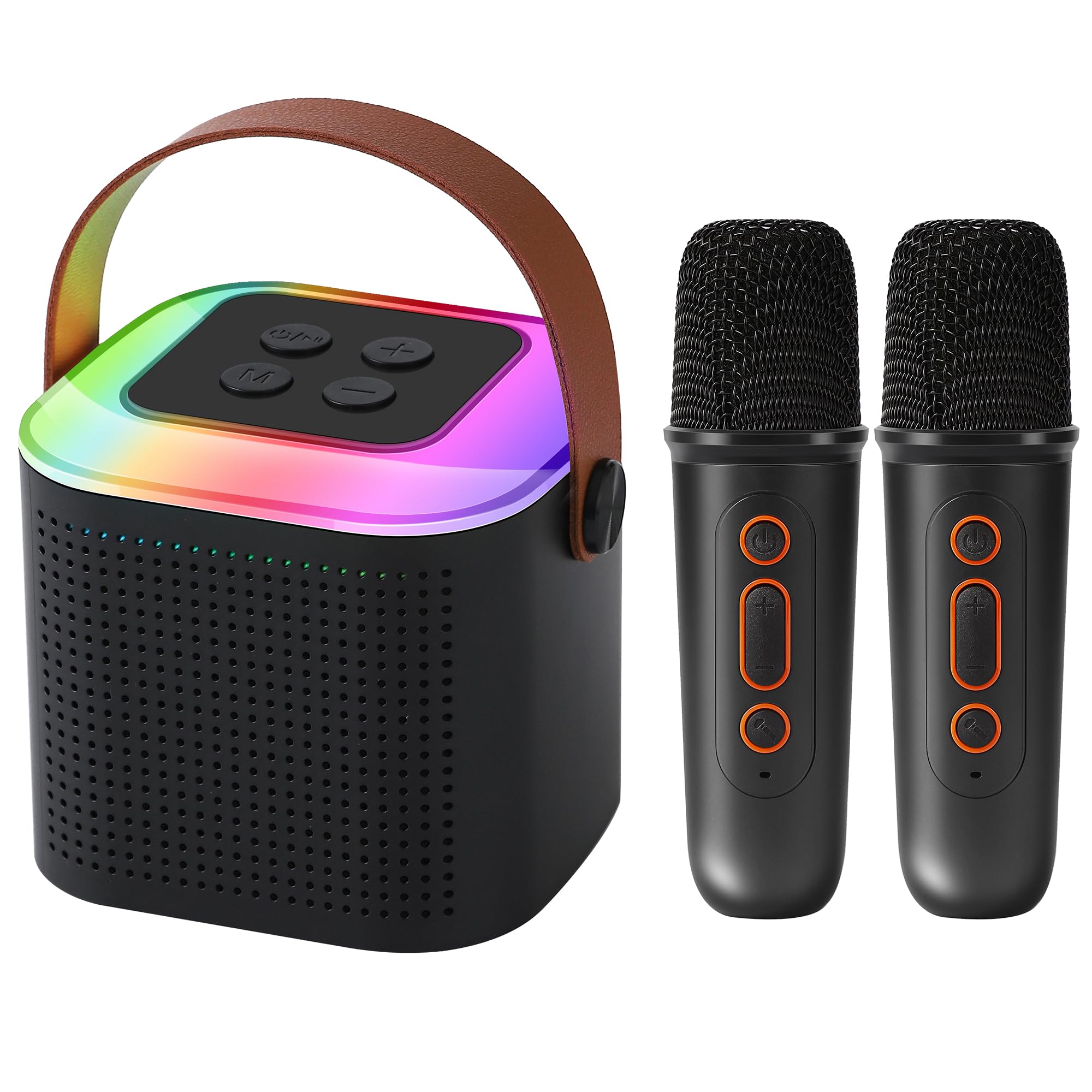 Portable Bluetooth Karaoke Machine with 2 Wireless Microphones - Mini Speaker for Kids & Adults - Perfect for Home Parties, Birthday Gifts & Family Fun (Black)