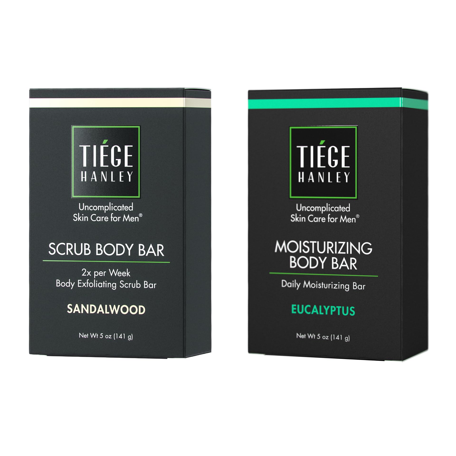Tiege Hanley Exfoliating Scrub Bar & Hydrating Body Bar Bundle - 5 oz Each for Men's Skincare Routine | Perfect for Shower & Post-Workout Use