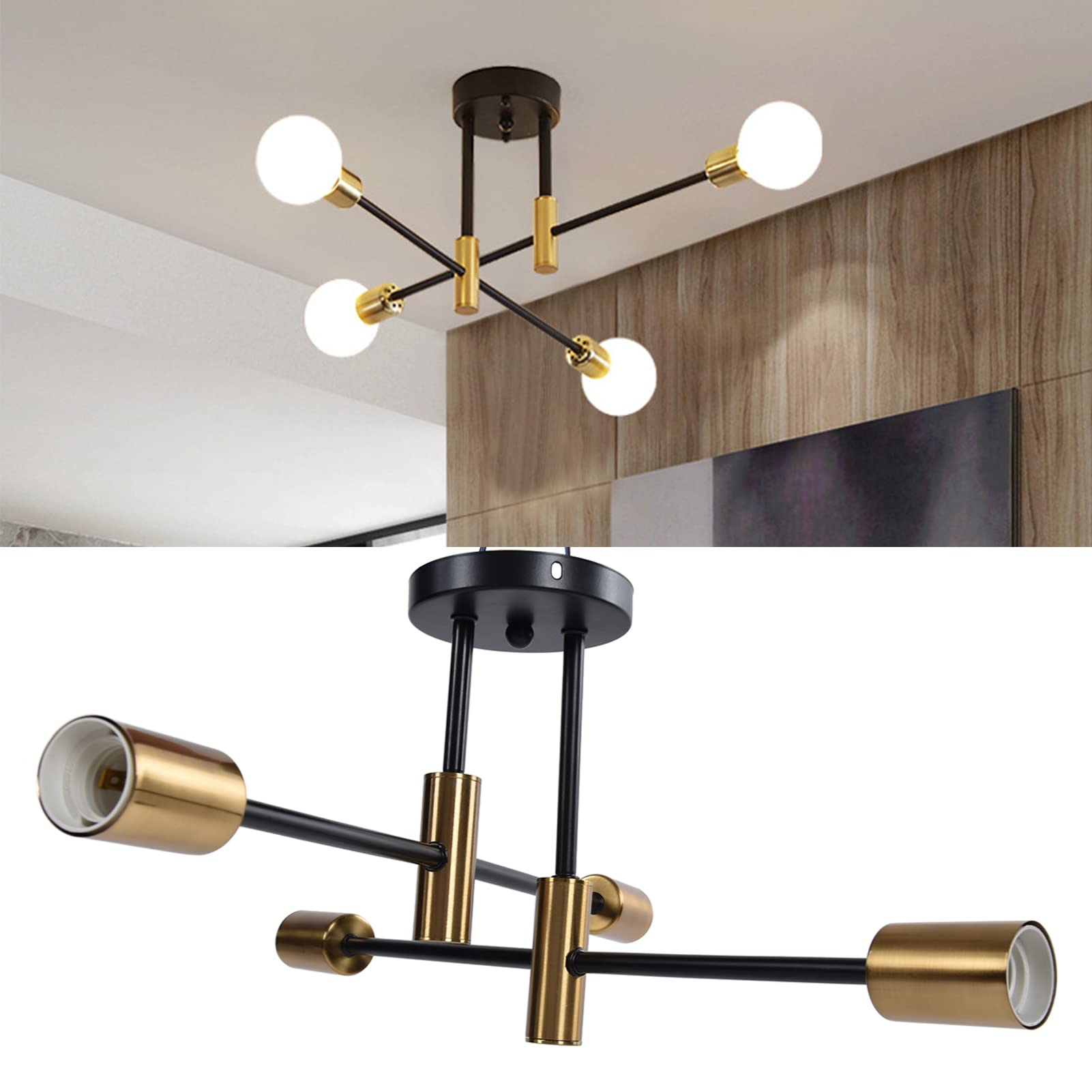 360° Rotating Adjustable Wrought Iron Ceiling Light Fixture - Vintage Industrial 4-Light Chandelier for Living Room, Dining Room, Hallway & Bar - Perfect for Farmhouse, Loft & Retro Home Decor