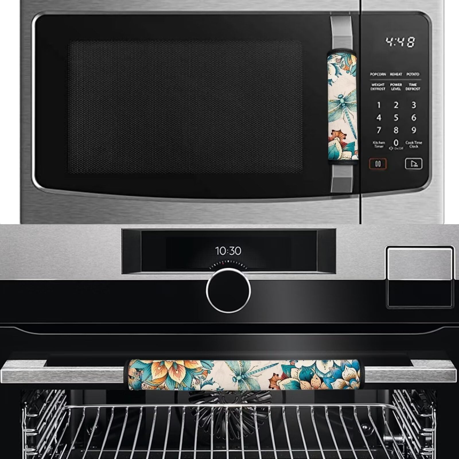 Boho Floral Hummingbird Refrigerator Handle Covers 4-Pack - Microwave & Dishwasher Door Protectors, Non-Slip Kitchen Decor for Home & Office Use