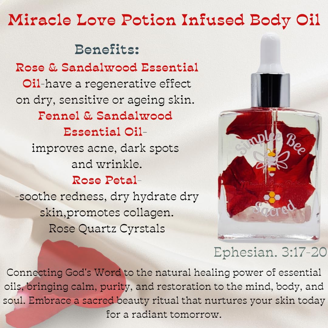 Organic Moisturizing Body Oil for Dry Skin - Hydrating & Nourishing Rose & Sandalwood Scented Skin Oil with Rose Petals | Women's Bath & Massage Oil for Relaxation & Self-Care