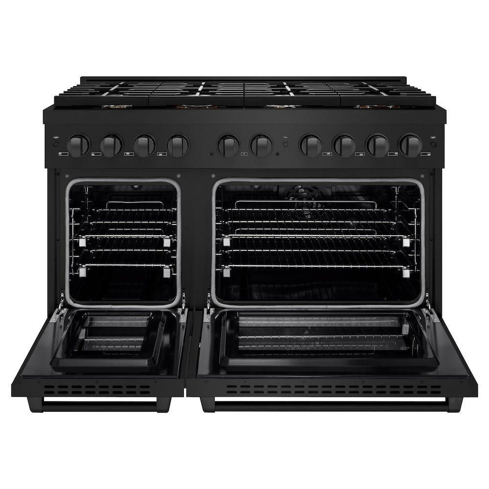 ZLINE 48-Inch 6.7 cu. ft. Black Stainless Steel Dual Fuel Range with 8 Brass Burners - Professional Double Oven Gas Stove for Home Kitchen & Gourmet Cooking (SDRB BR 48) | Perfect for Baking, Roasting & Entertaining