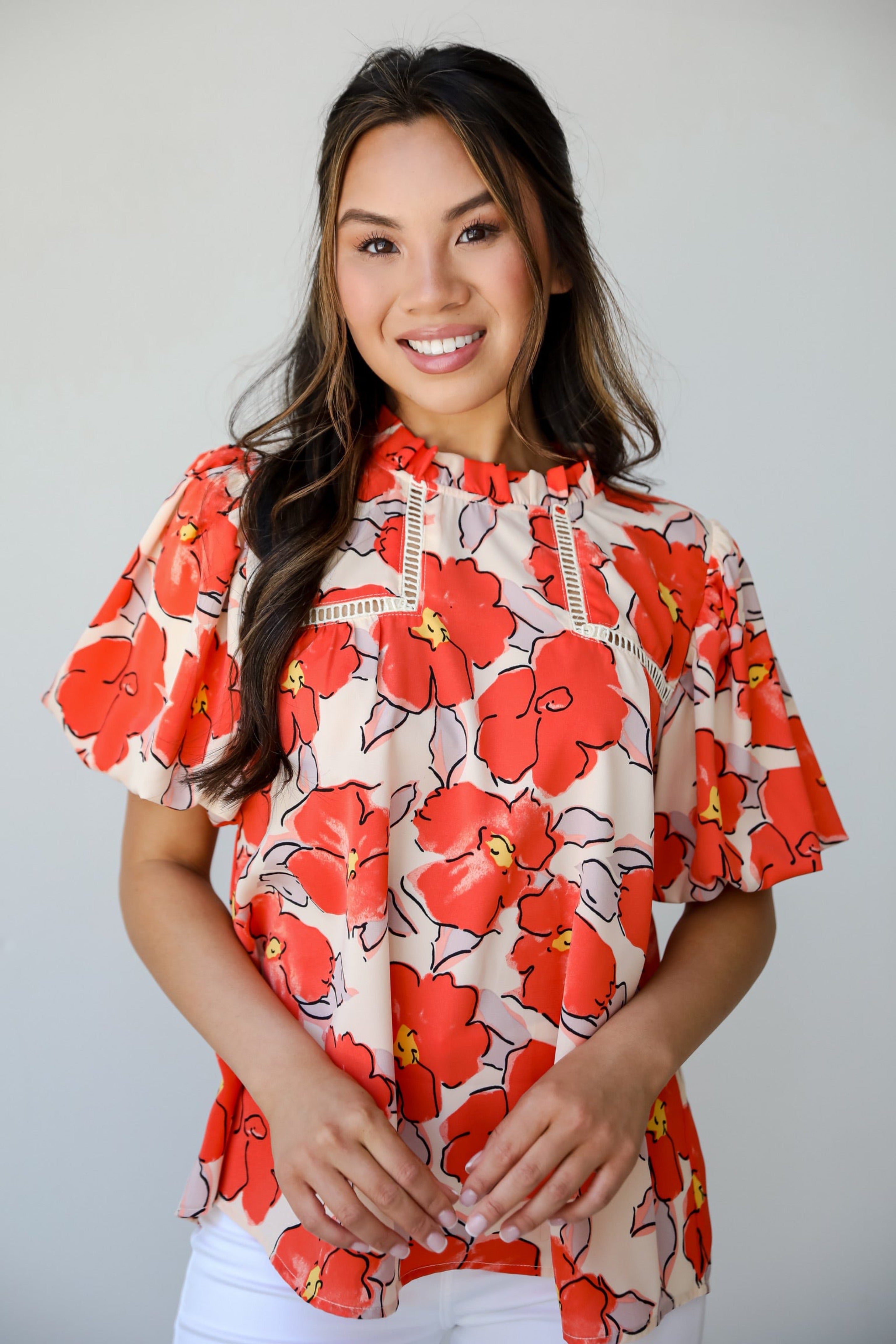 Elegant Ivory Floral Blouse for Women - Breathable Summer Tops - Casual & Office Wear - Perfect for Dates, Work, and Outdoor Events