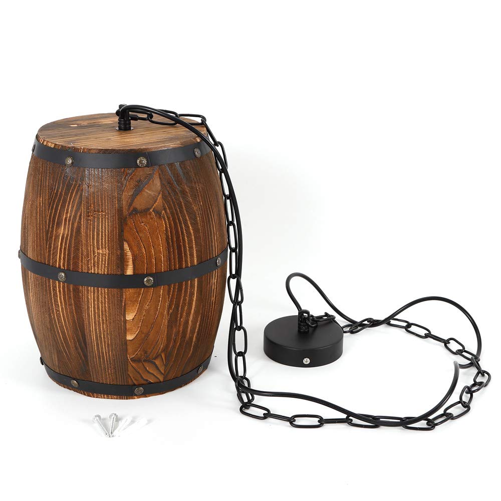 Antique Wood Wine Barrel Pendant Light - Rustic Hanging Ceiling Lamp with Adjustable Chain for Home, Bar, Cafe, Kitchen & Dining Room - Perfect for Farmhouse Decor & Industrial Style Lighting