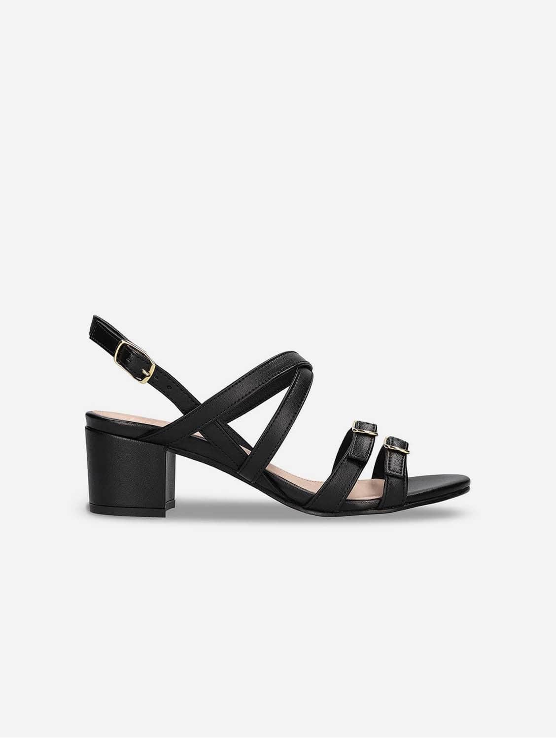 Hebea Women's Vegan Apple Leather Heeled Sandals - Comfortable Block Heel Dress Sandals for Women | Black | Perfect for Weddings, Parties & Office Wear