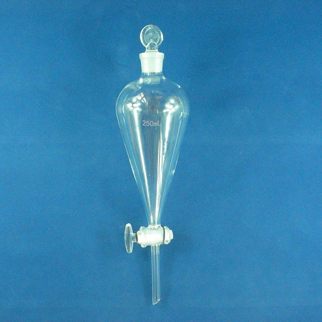 250ml Glass Conical Separatory Funnel with Glass Stopcock - Lab Equipment for Essential Oil Extraction, Chemistry Experiments & Liquid Separation