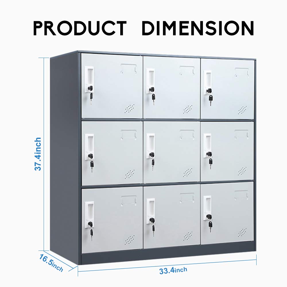 9-Door Metal Storage Cabinet with Card Slot - Heavy Duty Steel Locker for Shoes, Bags & Office Supplies - Perfect for Home, Office, School, Gym & Bank Organization (Gray) - Ideal for Closet Storage, Entryway Organization & Commercial Spaces
