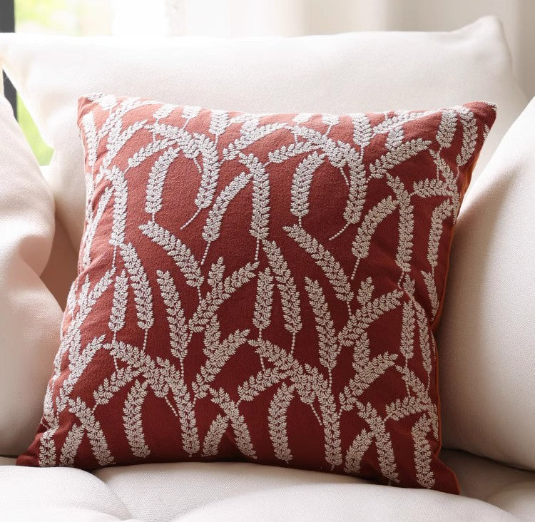 Farmhouse Decorative Throw Pillows for Couch - Embroidered Cotton Pillow Covers with Wheat Stalk & Pumpkin Design - Perfect for Living Room, Sofa, and Home Decor