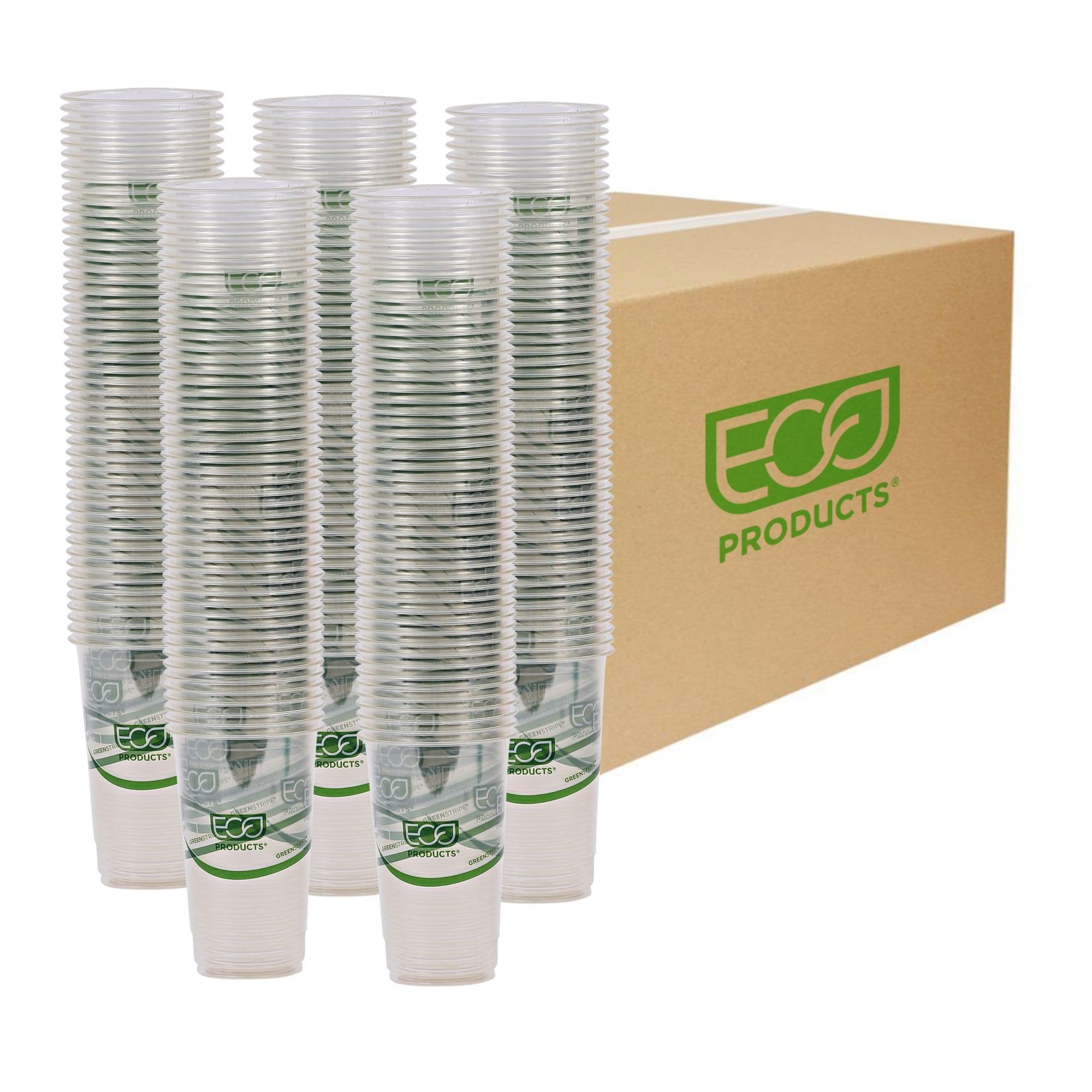 ECO PRODUCTS GreenStripe Clear Compostable 32oz PLA Large Plastic Cups - 600 Count, Plant-Based Disposable Cold Drink Cups for Parties, Picnics & Events | BPI Certified, ASTM D6400 Compliant | Eco-Friendly Alternative to Plastic Cups for Smoothies, Iced Coffee & Beverages
