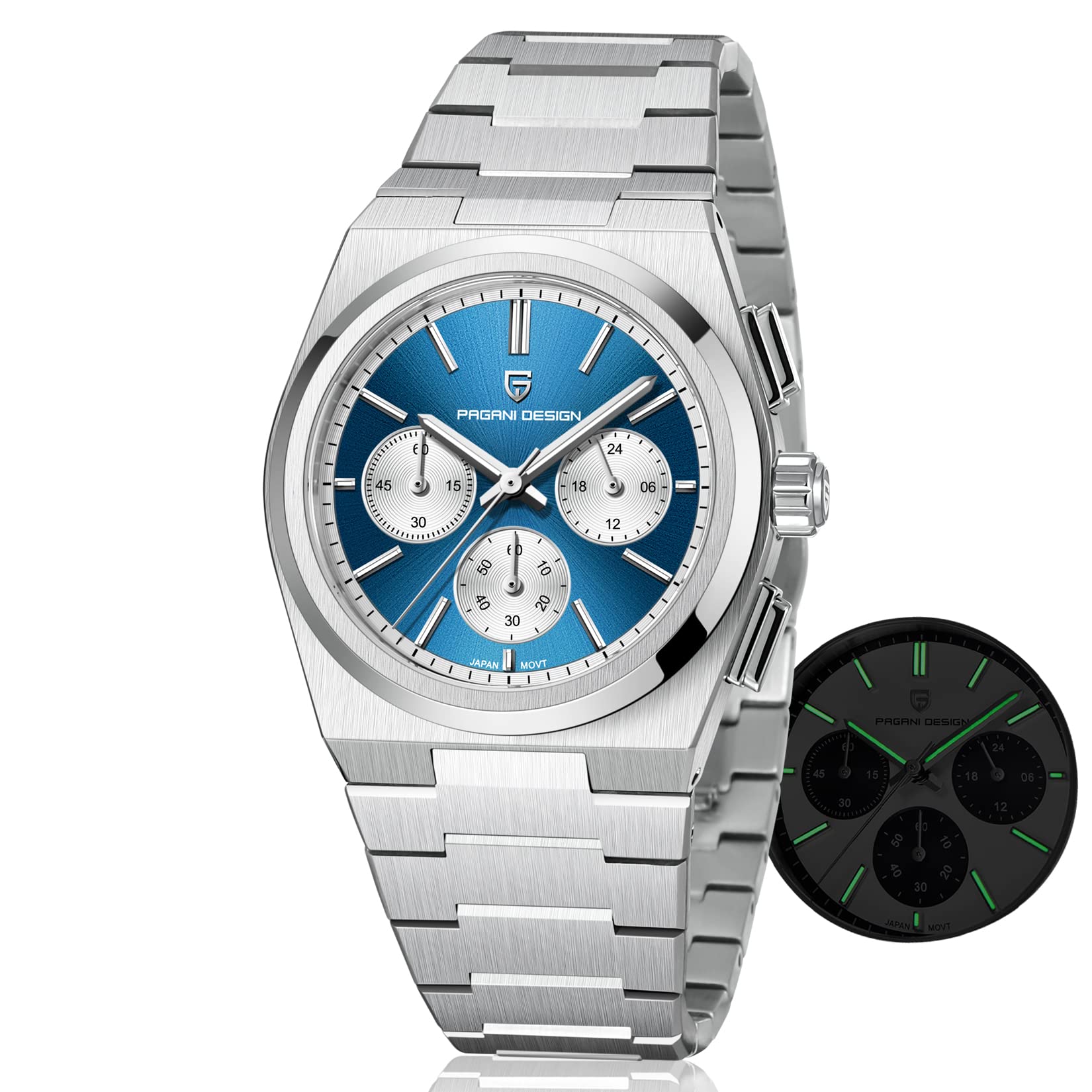 Pagani Design Men's Chronograph Watch - Japanese VK63 Movement, 100M Waterproof, Luminous, Stainless Steel - Analog Quartz Watch with Date Function - Perfect for Business, Casual & Outdoor Activities