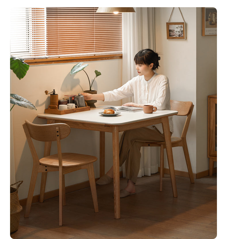 Solid Oak Wood Dining Table with Slanted Legs - Modern Farmhouse Style for Kitchen, Dining Room & Small Space