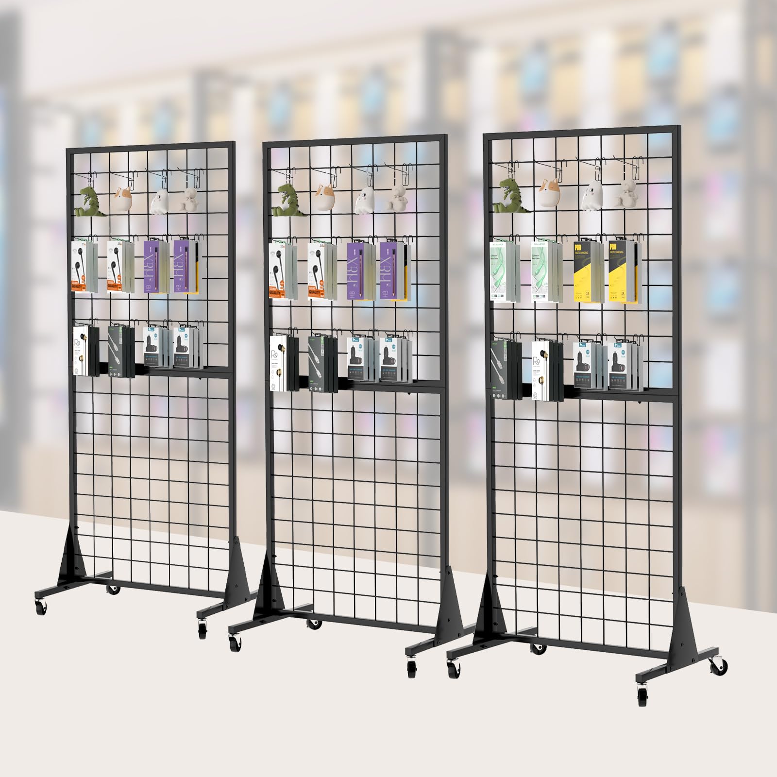 3-Pack Heavy Duty 2'x5.5' Ft Gridwall Panel Display Stands with Triangle Base - Floor Standing Retail Display Rack with 20 Hooks for Store, Boutique, Art Show & Trade Show Displays | Perfect for Clothing, Jewelry, Handbags & Artwork Exhibition