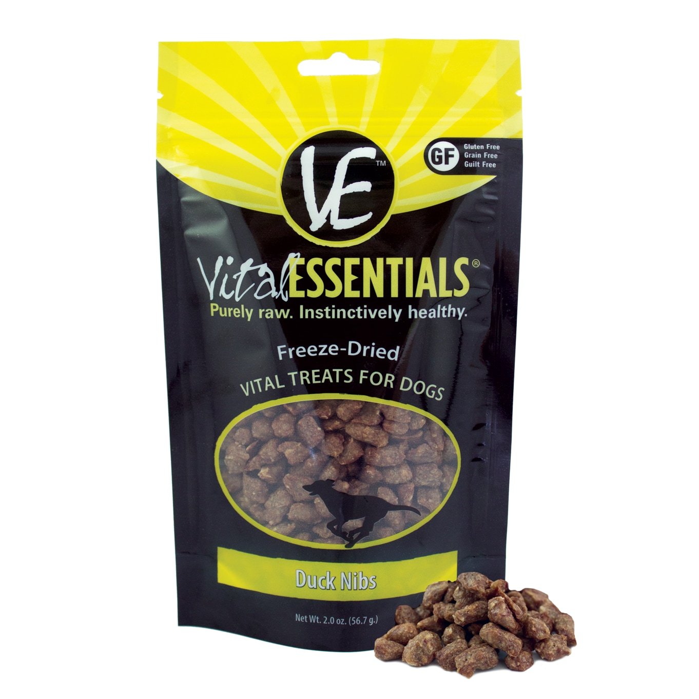 Vital Essentials Freeze Dried Duck Nibs Dog Treats - 2.0 oz | Grain-Free, High-Protein Snacks for Training & Rewards | Perfect for Small to Medium Dogs