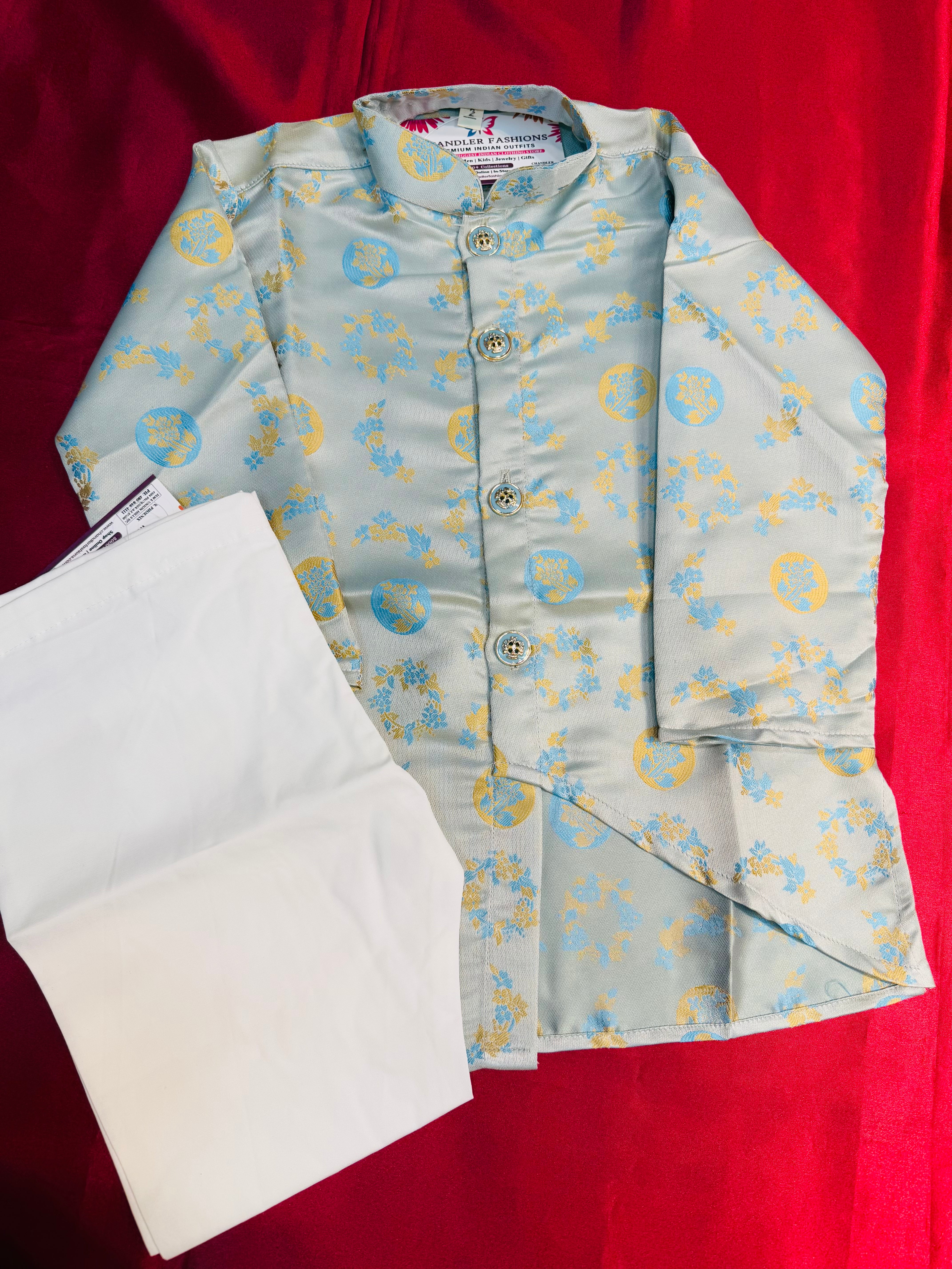 Stylish Gray Jacquard Kurta & Heavy Cotton Pajama Set for Boys - Perfect for Festivals, Parties & Family Gatherings