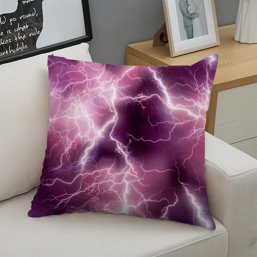 18x18 Inch Decorative Square Throw Pillow Covers - Jumbo Purple Lightning Design for Couch, Sofa & Bed - Soft Cushion Cases for Living Room, Bedroom & Home Decor