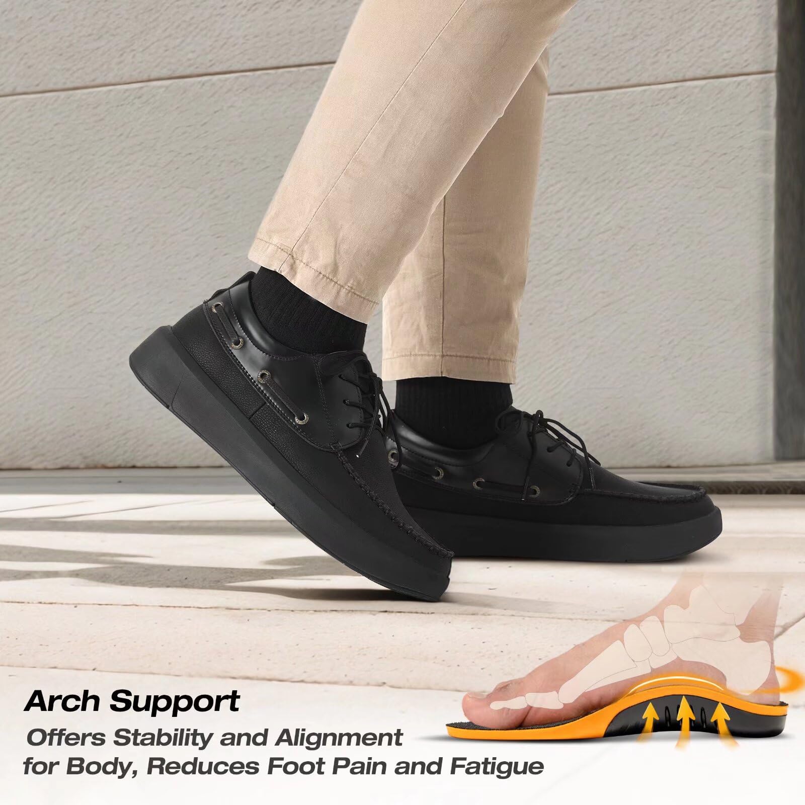 XPACS Men's Orthopedic Leather Dress Shoes for Walking - Arch Support Sneakers for Plantar Fasciitis & Flat Feet Relief - Comfortable Orthotic Casual Business & Work Shoes for Heel Pain - Perfect for Office, Travel & Daily Wear