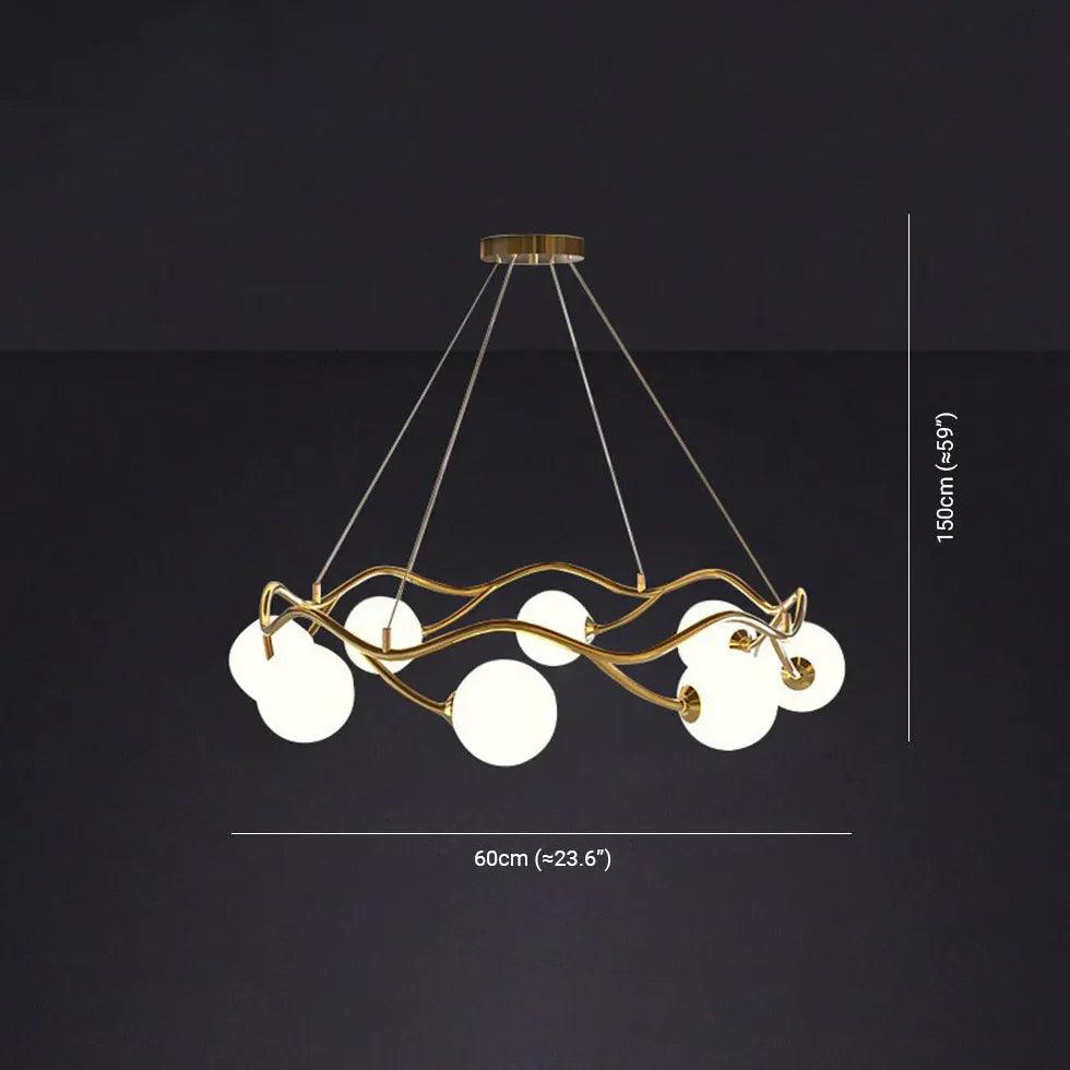 Modern Wave Shaped White Glass Ball Chandelier - Elegant Ceiling Light Fixture for Dining Room, Bedroom & Living Room Decor