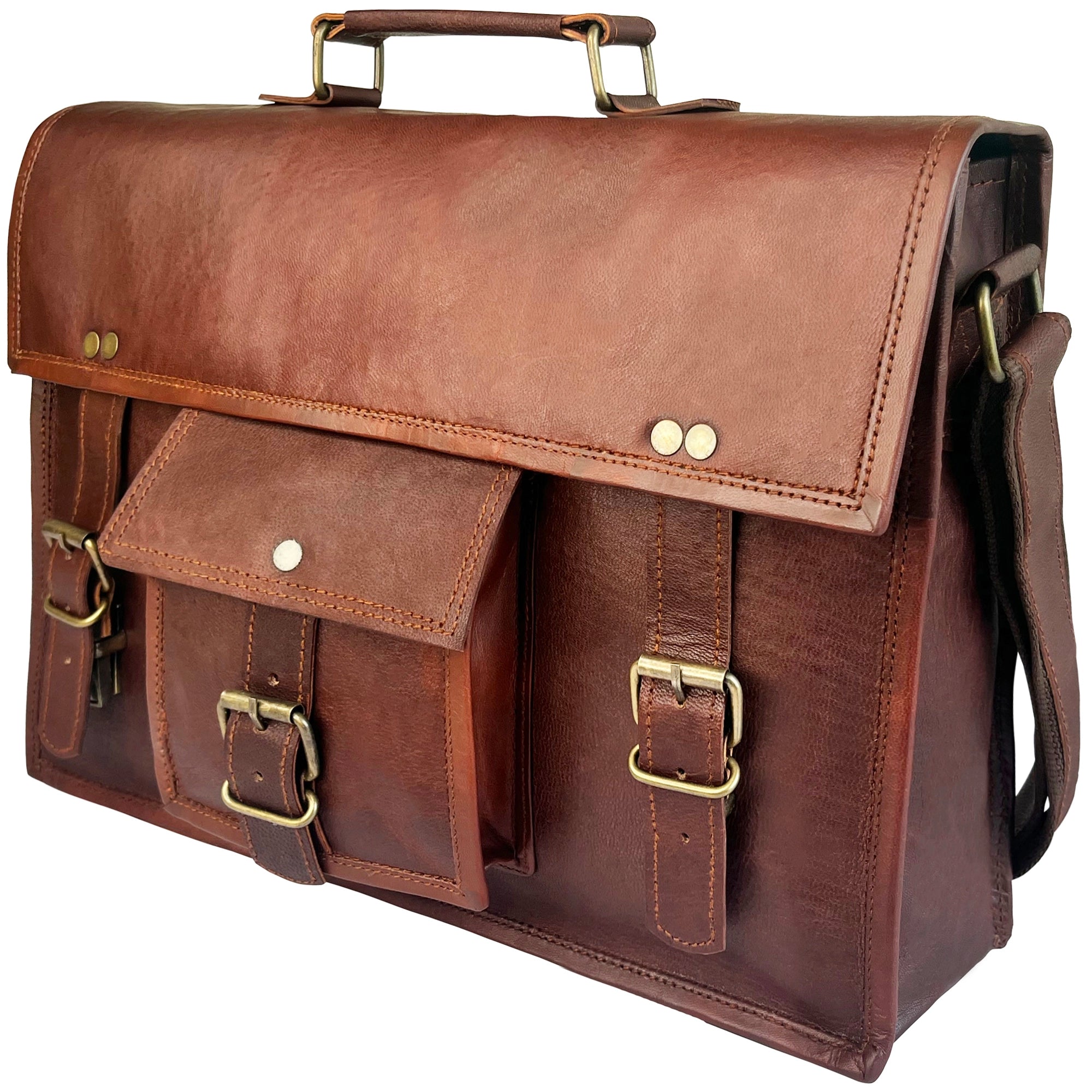 Premium Beast 16 Leather Briefcase - Classic Business Laptop Messenger Bag for Men & Women - Perfect for Office, Travel & Professional Meetings