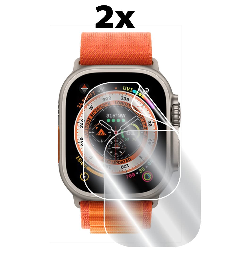 Ultra HD Clear Hydrogel Screen Protector for Apple Watch Ultra 2 (2-Pack) - Invisible, Anti-Scratch, Bubble-Free, Self-Healing Film - Perfect for Gym, Swimming & Outdoor Activities
