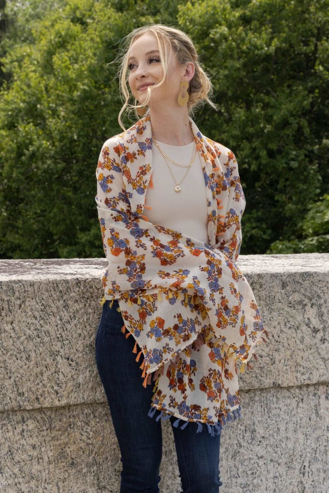 Atalia Multi Floral Scarf - Lightweight Fashion Shawl for Women - Perfect for Spring Outfits, Beach Cover-ups & Evening Events