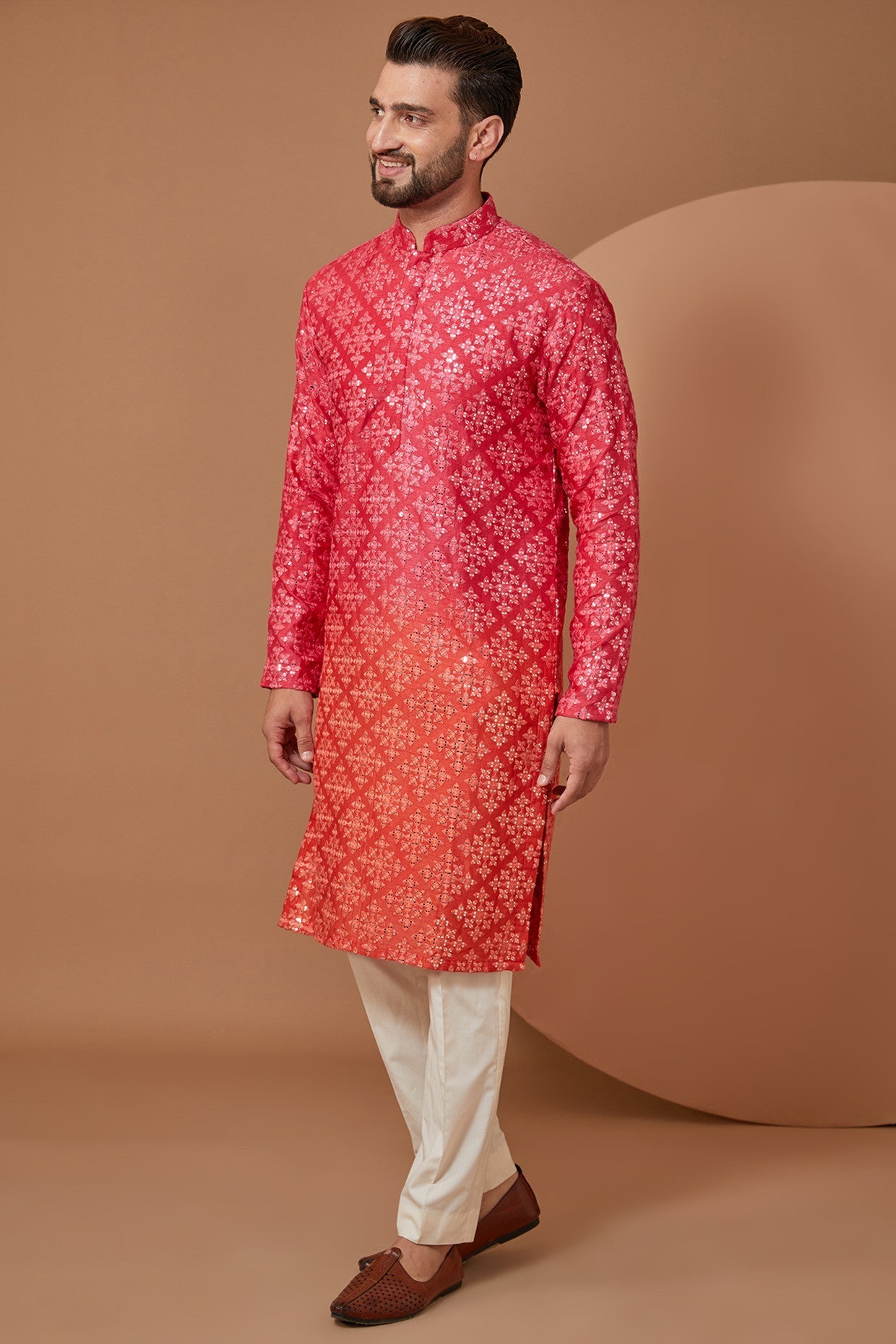 Ombre Mirror Work Kurta for Women - Handmade Embroidered Indian Tunic Top - Perfect for Festivals, Weddings & Ethnic Occasions