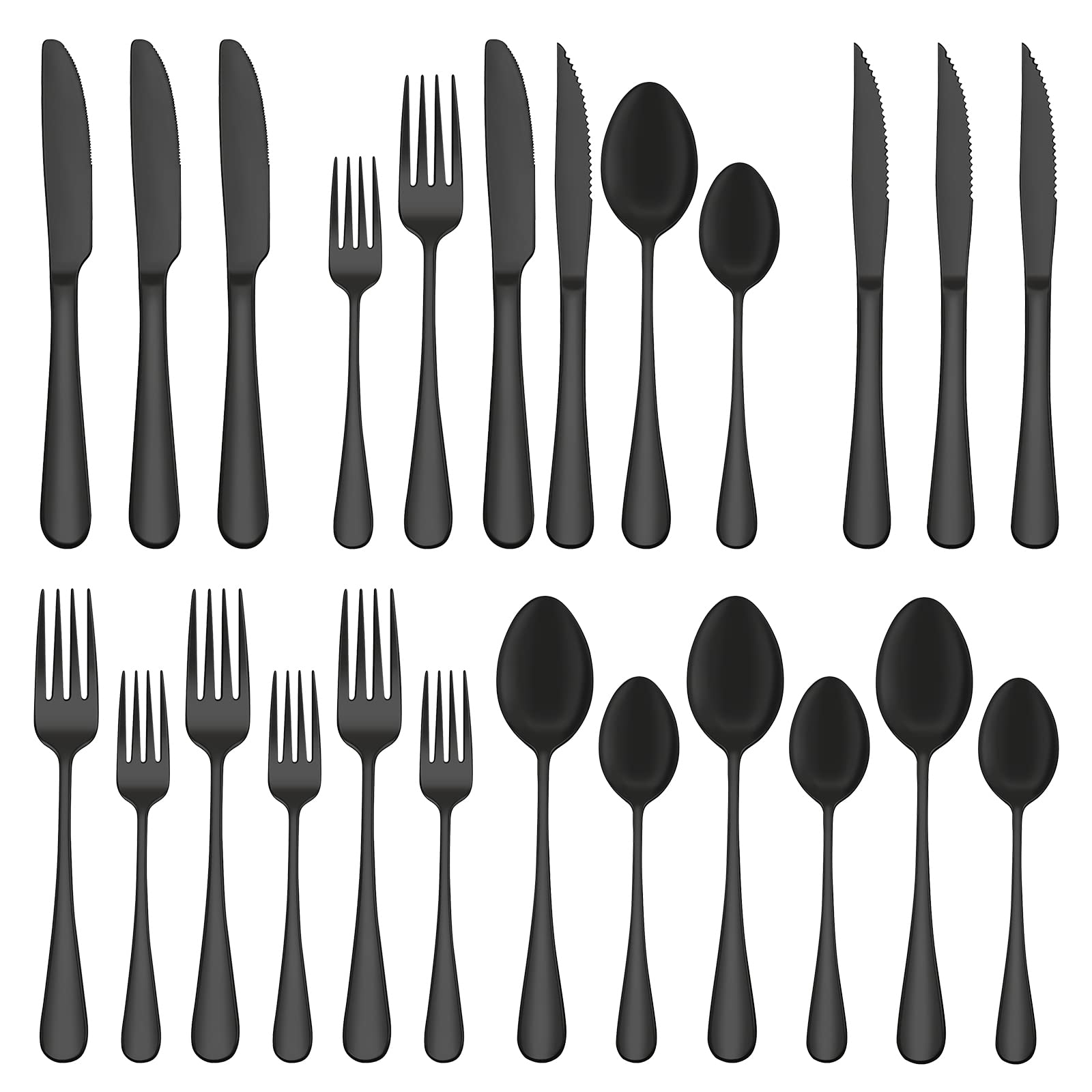 24-Piece Stainless Steel Silverware Set for 4 - GMFINE Black Flatware Cutlery Set with Forks, Spoons & Knives (Mirror Polished) | Dishwasher Safe Kitchen Utensils for Dining, Parties & Everyday Use