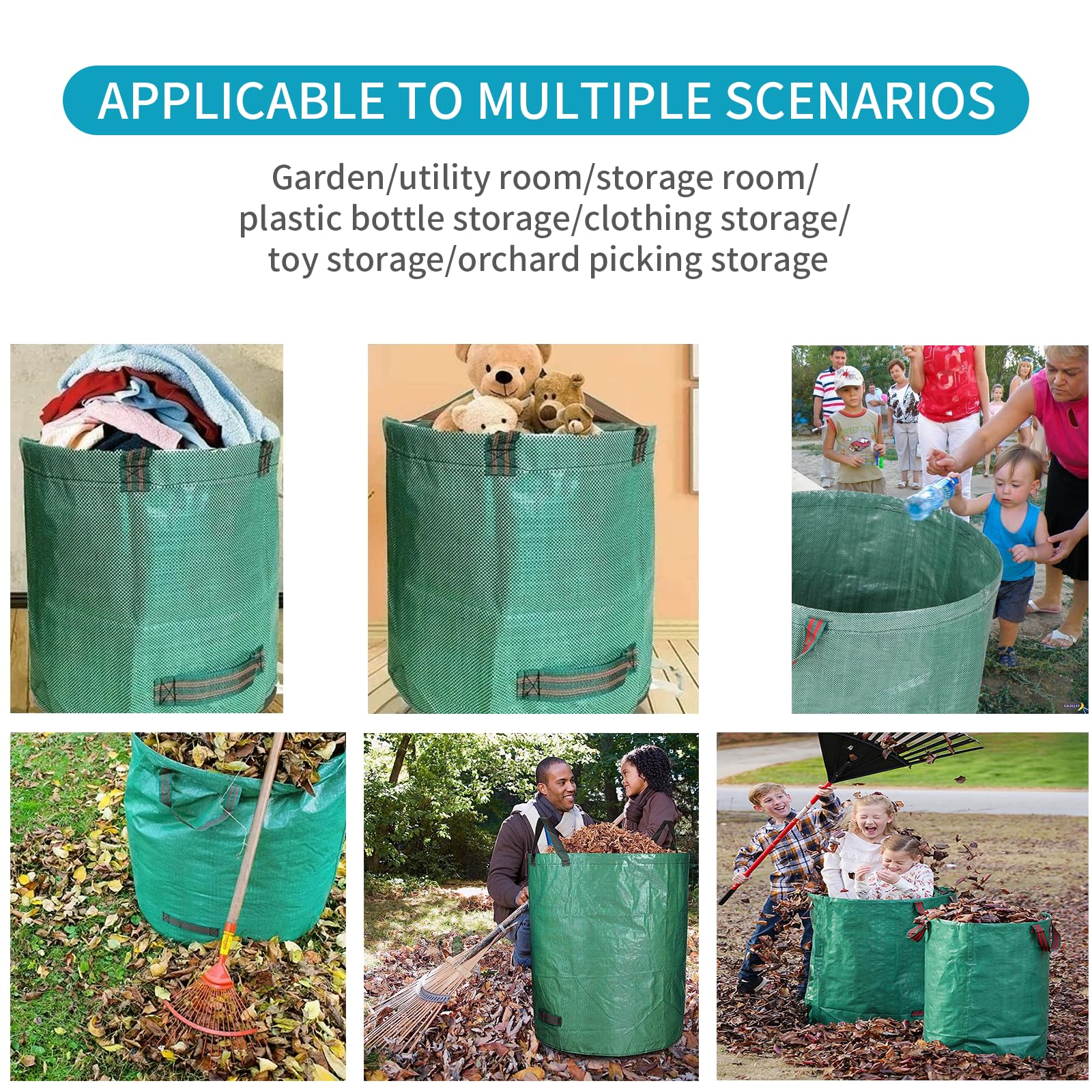 NATUREZA Heavy Duty 72-Gallon Reusable Yard Waste Bags - 3 Pack | Durable Garden Storage Bags for Leaves, Laundry & Outdoor Use | Perfect for Patio, Lawn Care & Leaf Collection