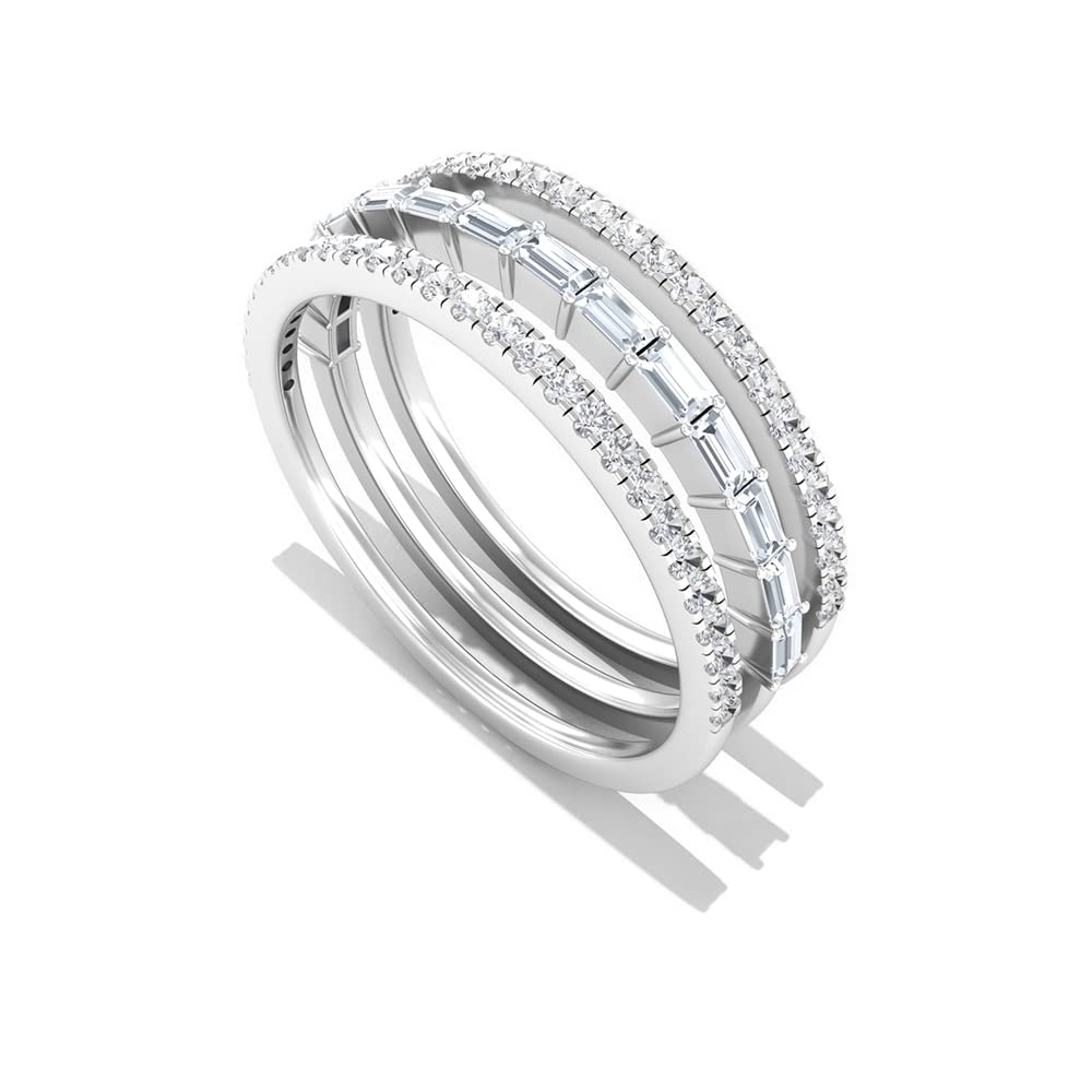 3/4 CT Certified Moissanite Ring Set for Women - 14K Solid Gold Baguette & Round Cut Engagement Wedding Rings - Perfect for Proposals, Anniversaries, and Special Occasions