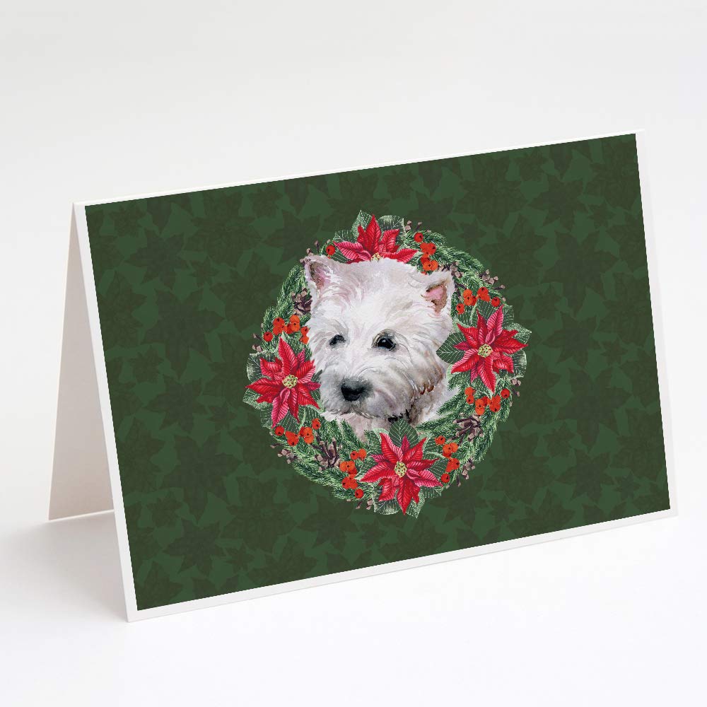 Westie Poinsettia Wreath Blank Greeting Cards - Pack of 8 A7 Size (5x7) Note Cards with Envelopes | Whimsical Christmas Holiday Stationery for Gifts, Thank You Notes & Festive Correspondence