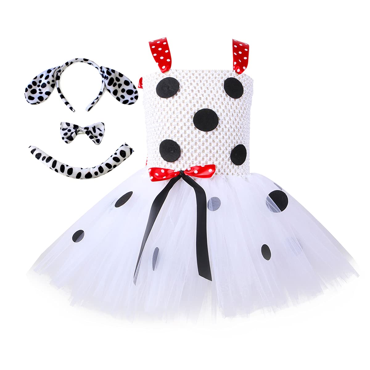Adorable Dalmatian Dog & Cow Costume Tutu Dress Set for Baby Girls - Halloween, Birthday Party, Cosplay Outfit with Ears Headband & Tail Accessories