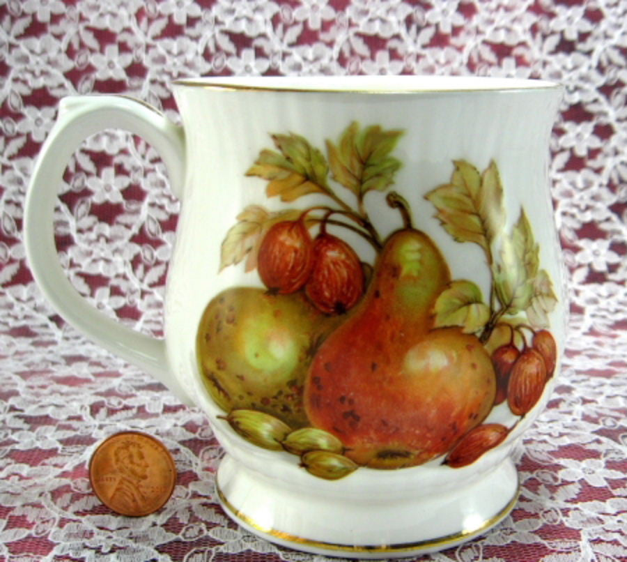 Premium Mayfair England Bone China Mug - Elegant Fall Fruit and Nuts Design - Perfect for Tea, Coffee & Gifts