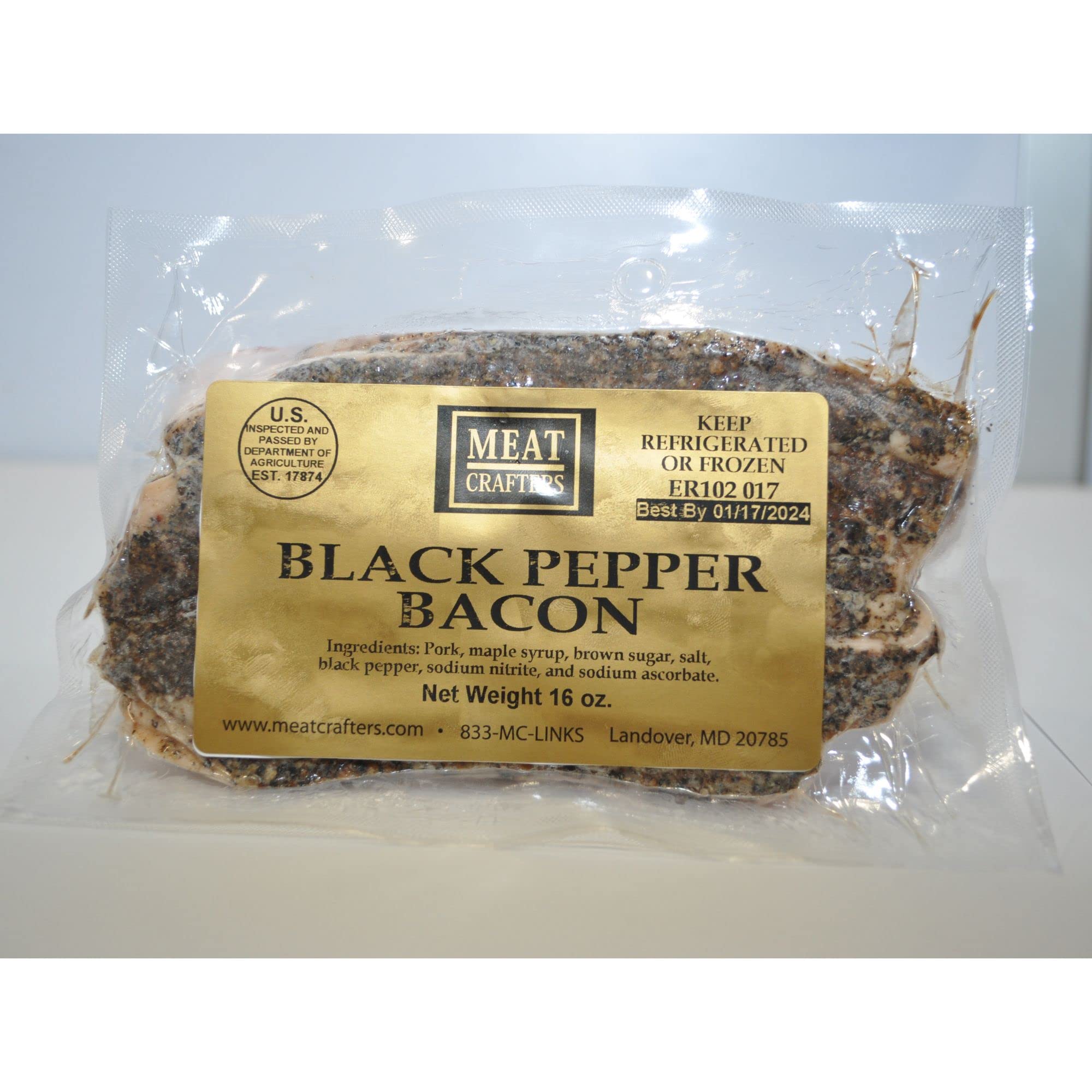 Premium Black Pepper Thick Cut Bacon - Free Range Duroc Pork Belly, Small Batch, Gluten-Free, Cured - 1lb (4 Pack) - Perfect for Breakfast Sandwiches, Salads & Charcuterie Boards