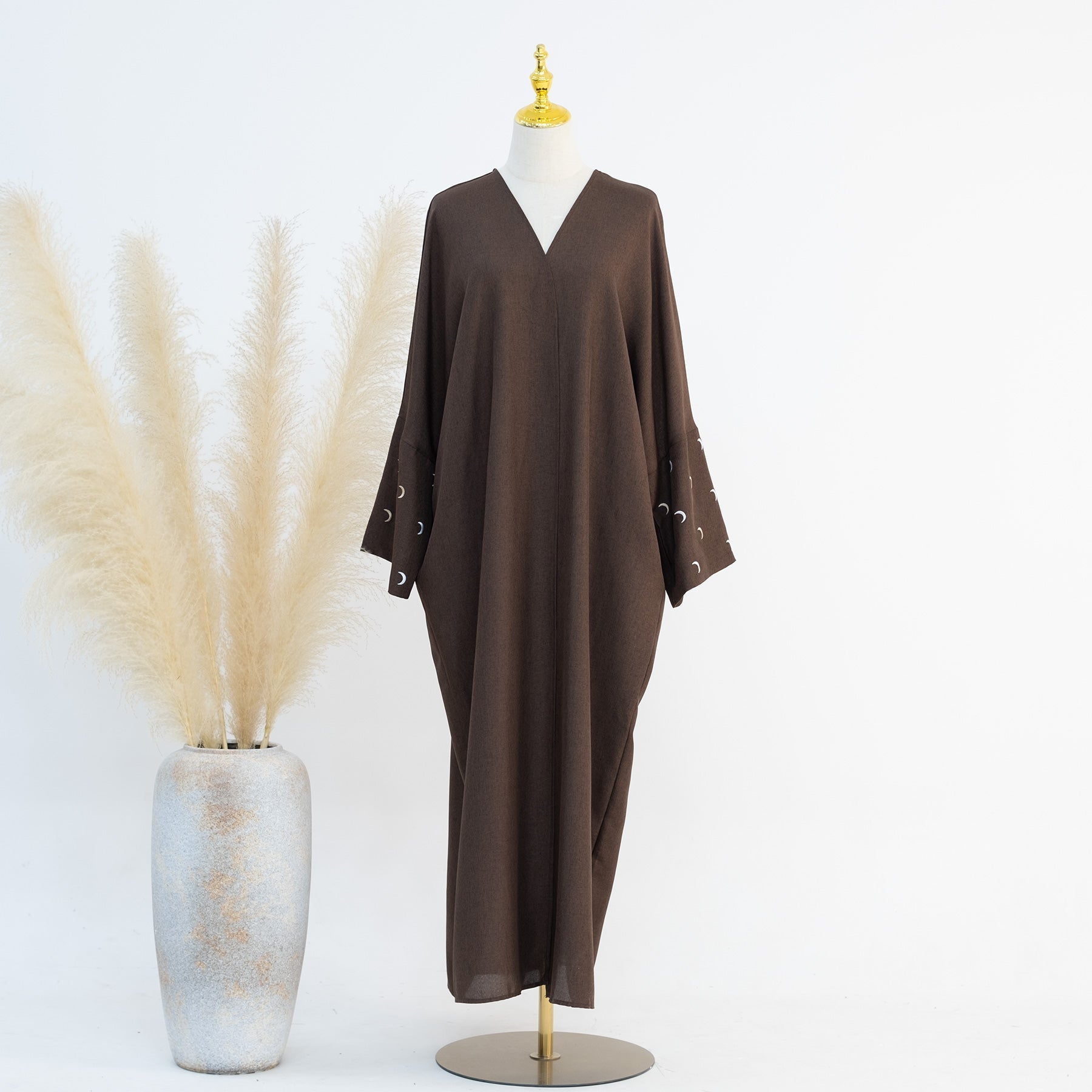 Lightweight Brown Iris Open Abaya Duster - Elegant & Comfortable for Daily Wear, Prayer, and Special Occasions