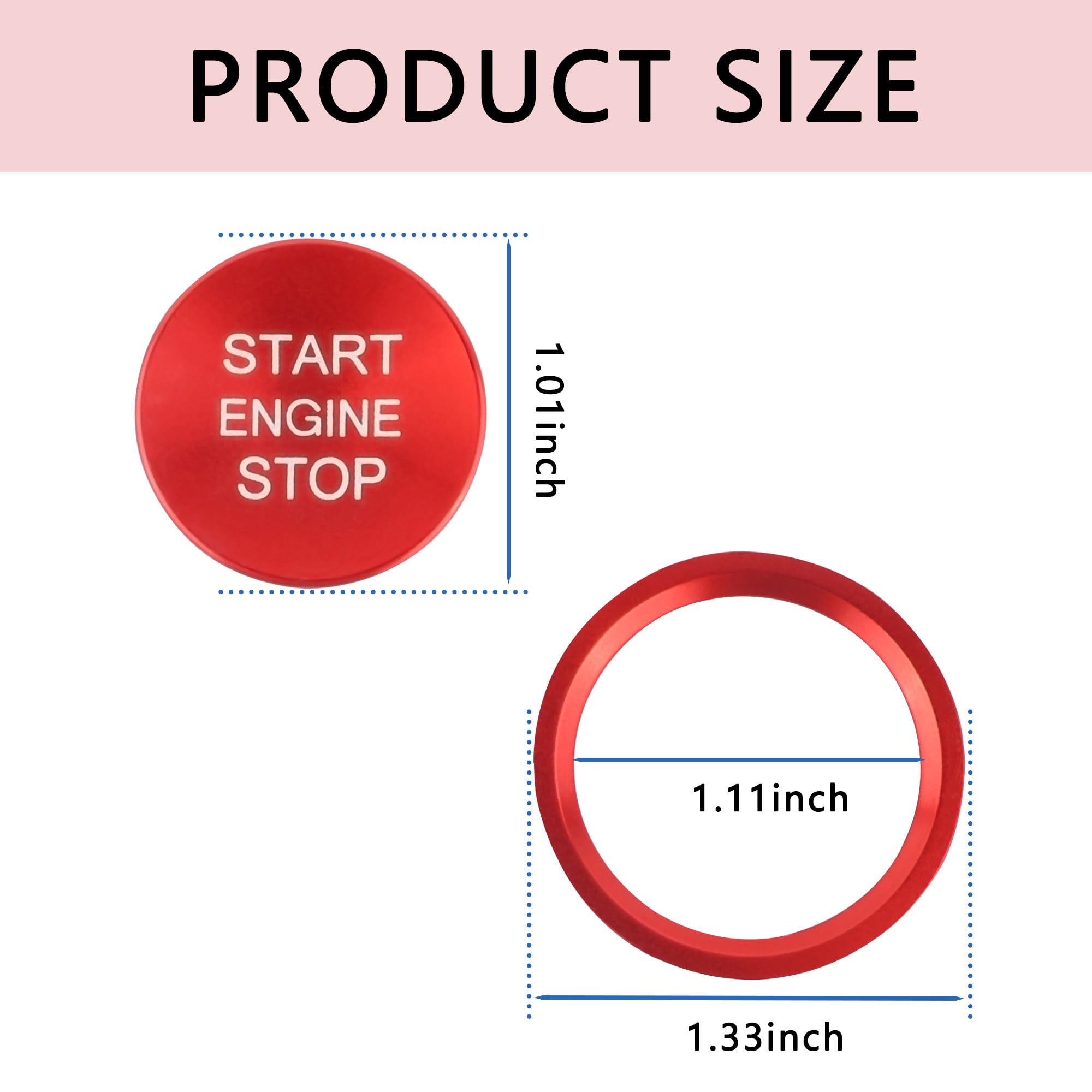 Premium Aokdom Aluminum Car Push Start Button Cover for Audi - Red Engine Start Stop Button with Metal Ring, Stylish Car Interior Accessories for Enhanced Vehicle Decor and Ignition Upgrade