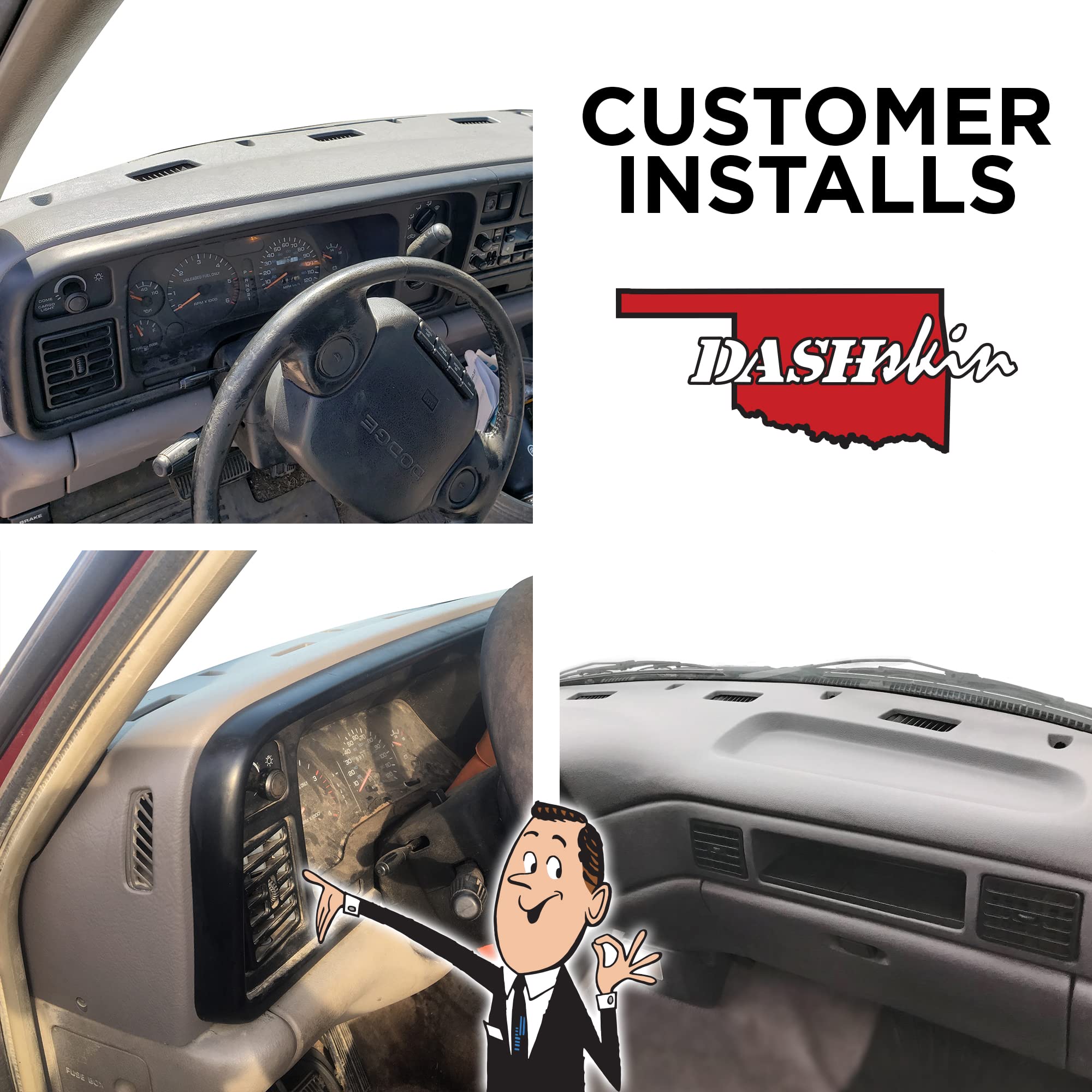 Premium DashSkin Molded Dash Cover for 94-97 Dodge Ram 1500/2500/3500 - Saddle Dark Brown | UV Protection & Anti-Crack | Made in USA | Perfect for Interior Protection & Heat Resistance