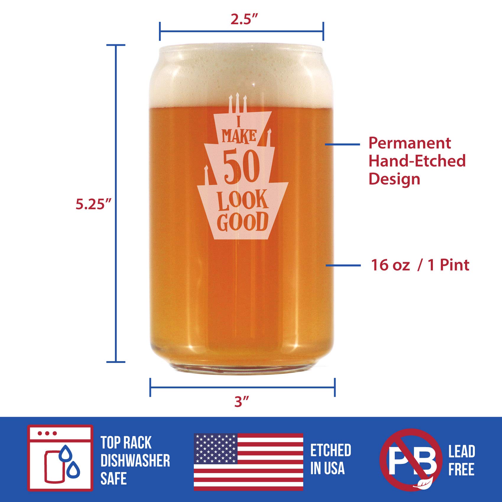 Funny 50th Birthday Gift - 16 oz Beer Can Pint Glass for Men & Women - Perfect 50th Bday Party Decor & Celebration - Great for Beer Lovers & Milestone Birthdays