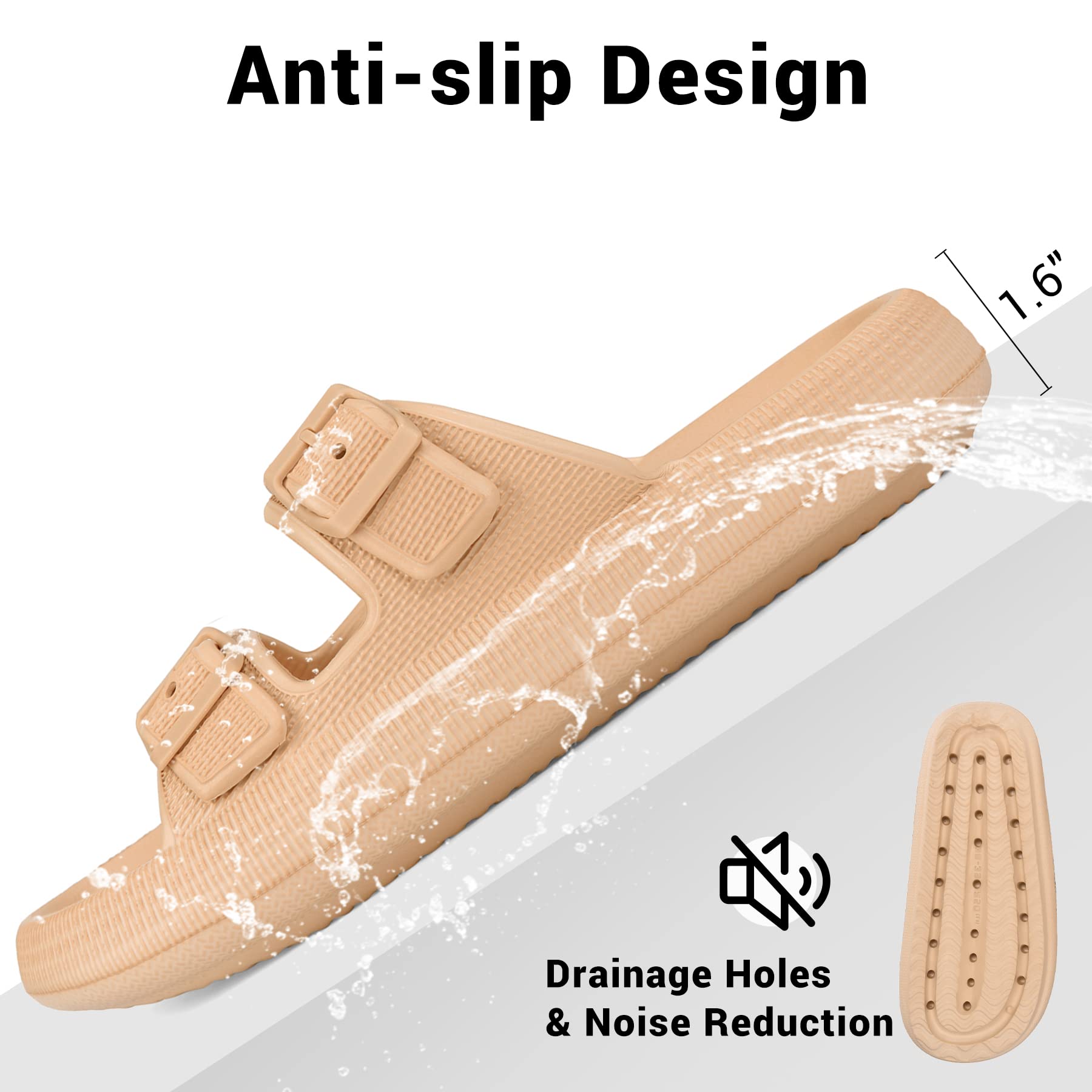 VONMAY Comfortable Sandals for Women & Men - Quick-Dry Adjustable Slides with Cushioned Thick EVA Sole, Double Buckle Design - Perfect for Beach, Pool, Spa & Indoor/Outdoor Wear