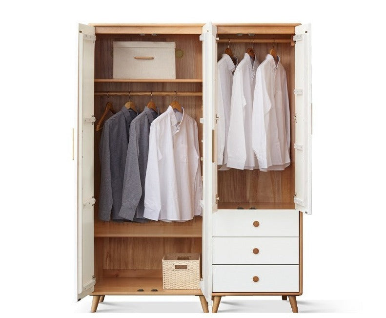 Solid Beech Wood Wardrobe Set - Modern Closet Organizer for Bedroom, Living Room & Office Storage