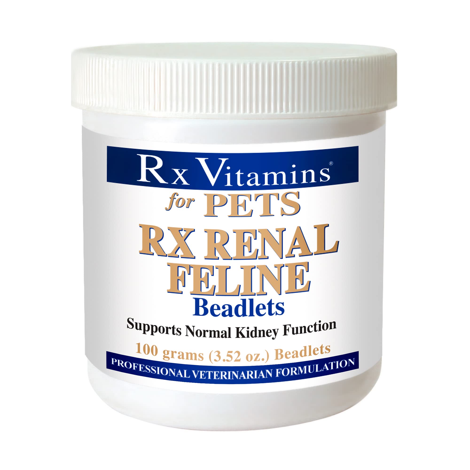 Rx Vitamins Renal Feline Beadlets for Cats - Kidney Support Supplement for Feline Renal Health - Hypoallergenic Vet-Approved Formula (3.52 oz) - Helps Maintain Normal Kidney Function in Senior & Adult Cats at Home
