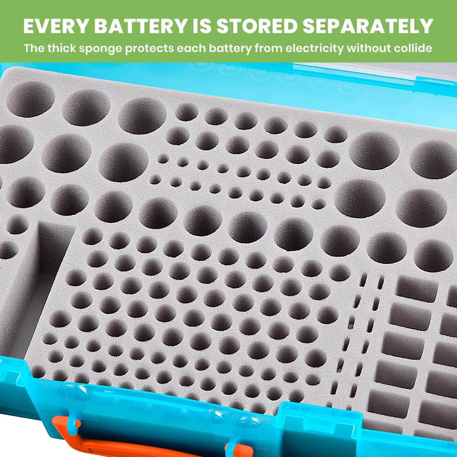 Premium Battery Organizer Storage Case - Holds 225 AA AAA C D 9V Batteries & Button Cells (CR2032, LR44) with Built-in Tester | Durable Plastic Battery Storage Box for Garage, Home & Office Organization (Green)