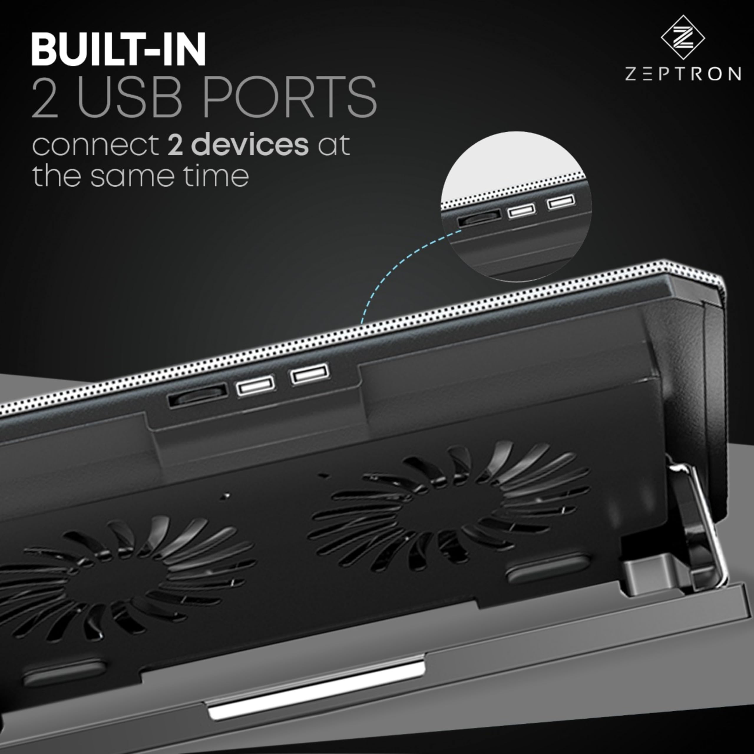 ZEPTRON Adjustable Laptop Cooling Pad with Dual Fans - Portable Cooling Stand for 12-15.6 Inch Notebooks (Silver) | Perfect for Gaming, Office Work & Home Use to Prevent Overheating