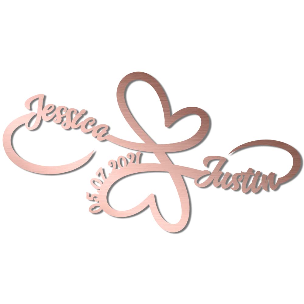 Personalized Infinity Love Metal Wall Decor - Custom Two Hearts Name Sign - Geometric Wall Art for Bedroom & Wedding Decor (Rose Gold) | Perfect for Couples' Gifts, Anniversary Presents & Home Decoration