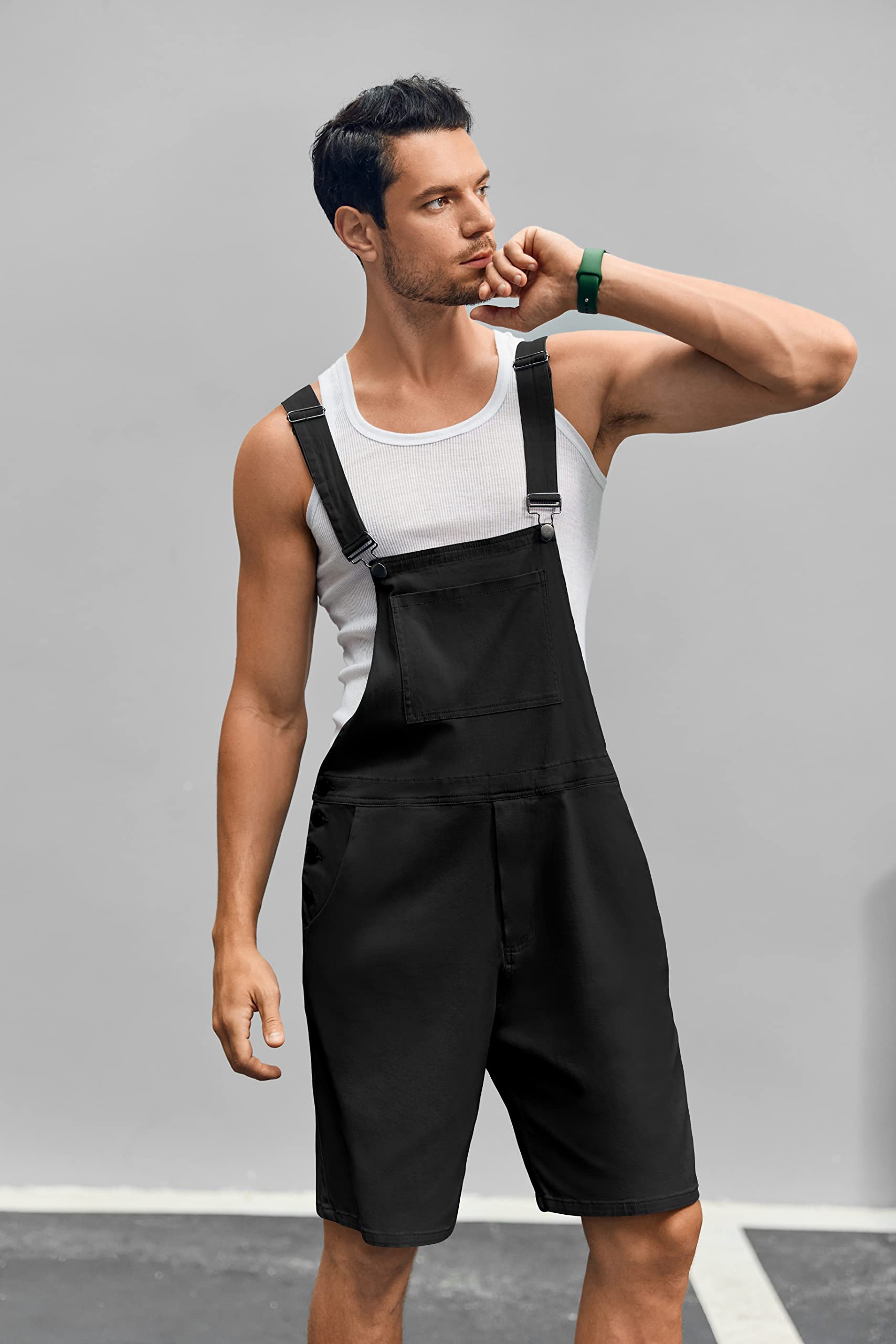 **Runcati Men's Casual Bib Overalls - Lightweight Cotton Denim Jumpsuit with Pockets, Loose Fit Walkshort Romper for Outdoor Work, Hiking & Summer Activities**